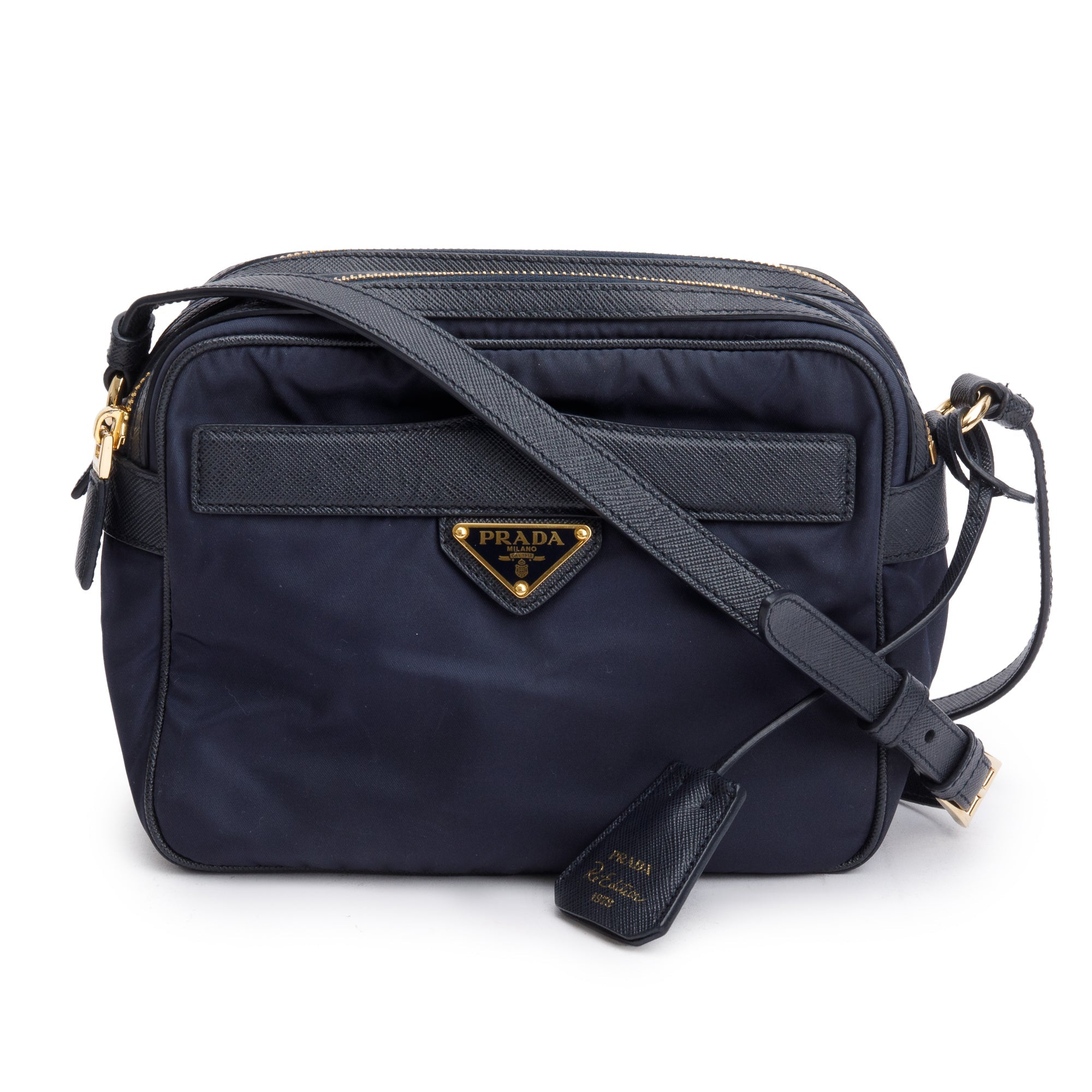 Prada Navy Nylon and Saffiano Leather Trim Re-Edition 1978 Mini Shoulder Bag