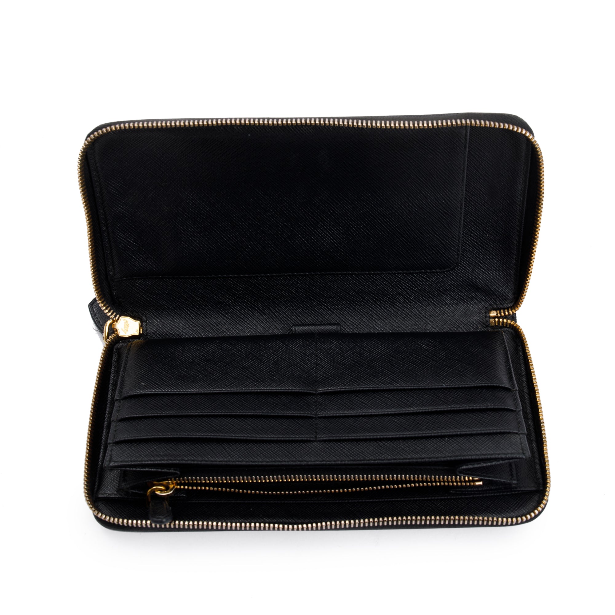 Prada Navy Saffiano Leather Zip Around Wallet
