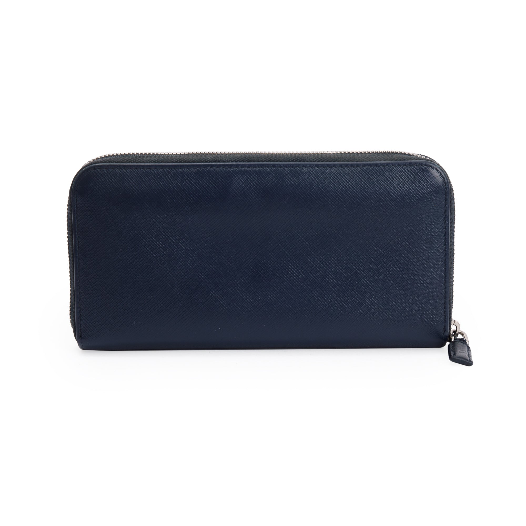Prada Navy Saffiano Leather Zip Around Wallet