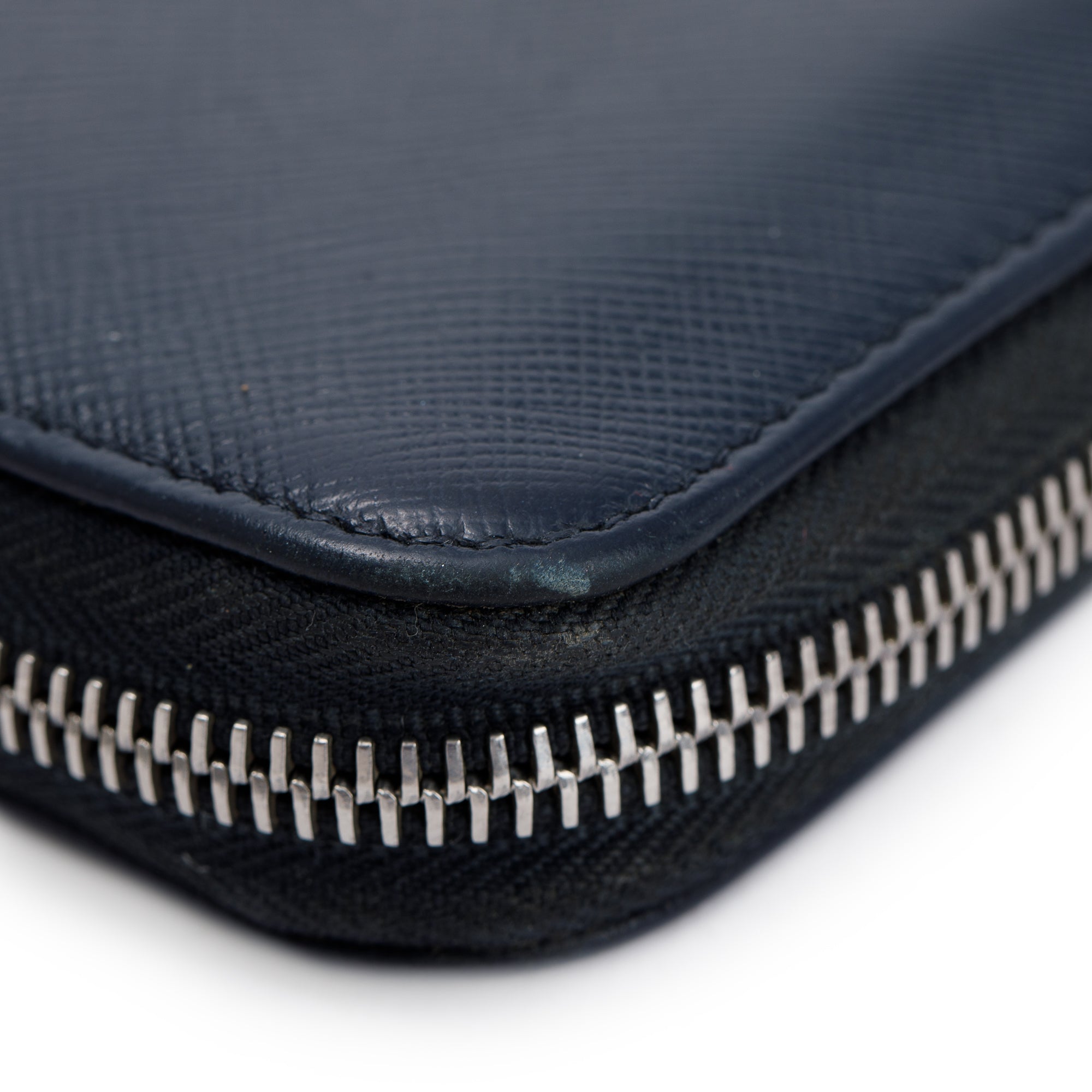 Prada Navy Saffiano Leather Zip Around Wallet