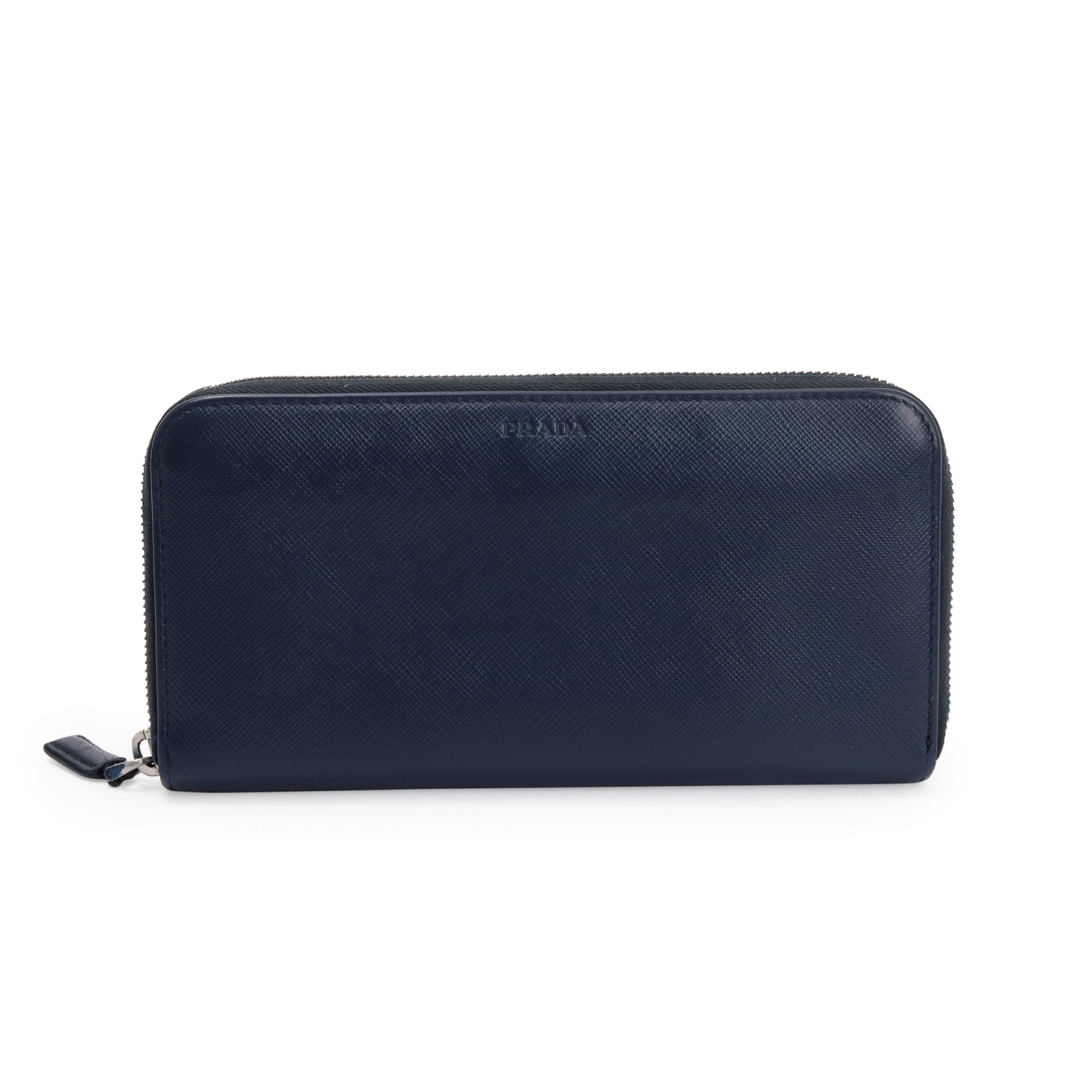 Prada Navy Saffiano Leather Zip Around Wallet