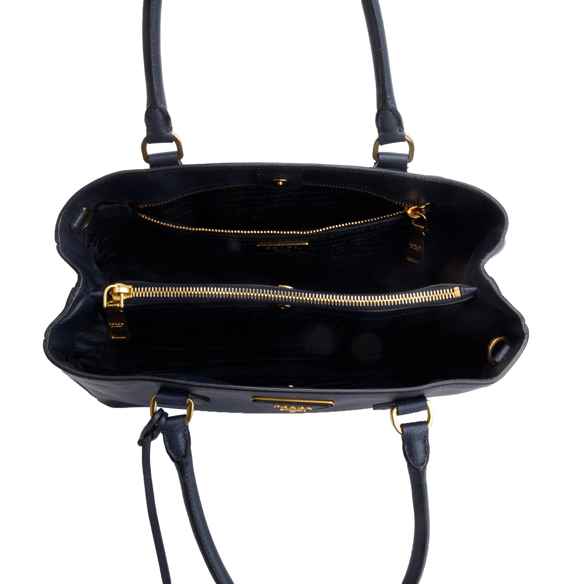 Prada Navy Saffiano Lux Medium Galleria Tote w/ Strap, Box & Authenticity Card