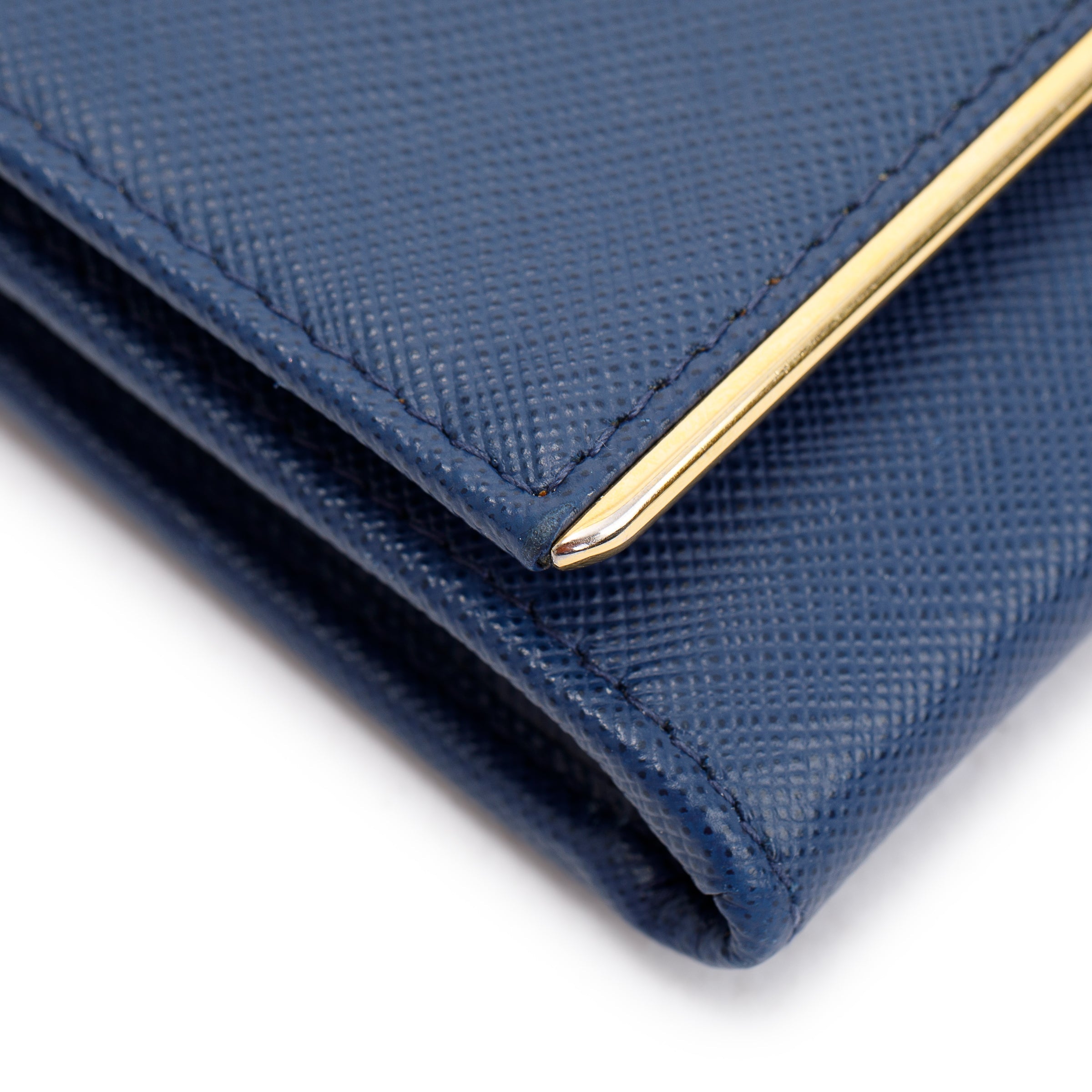 Prada Navy Saffiano Metal Wallet on Chain w/ Box & Authenticity Card