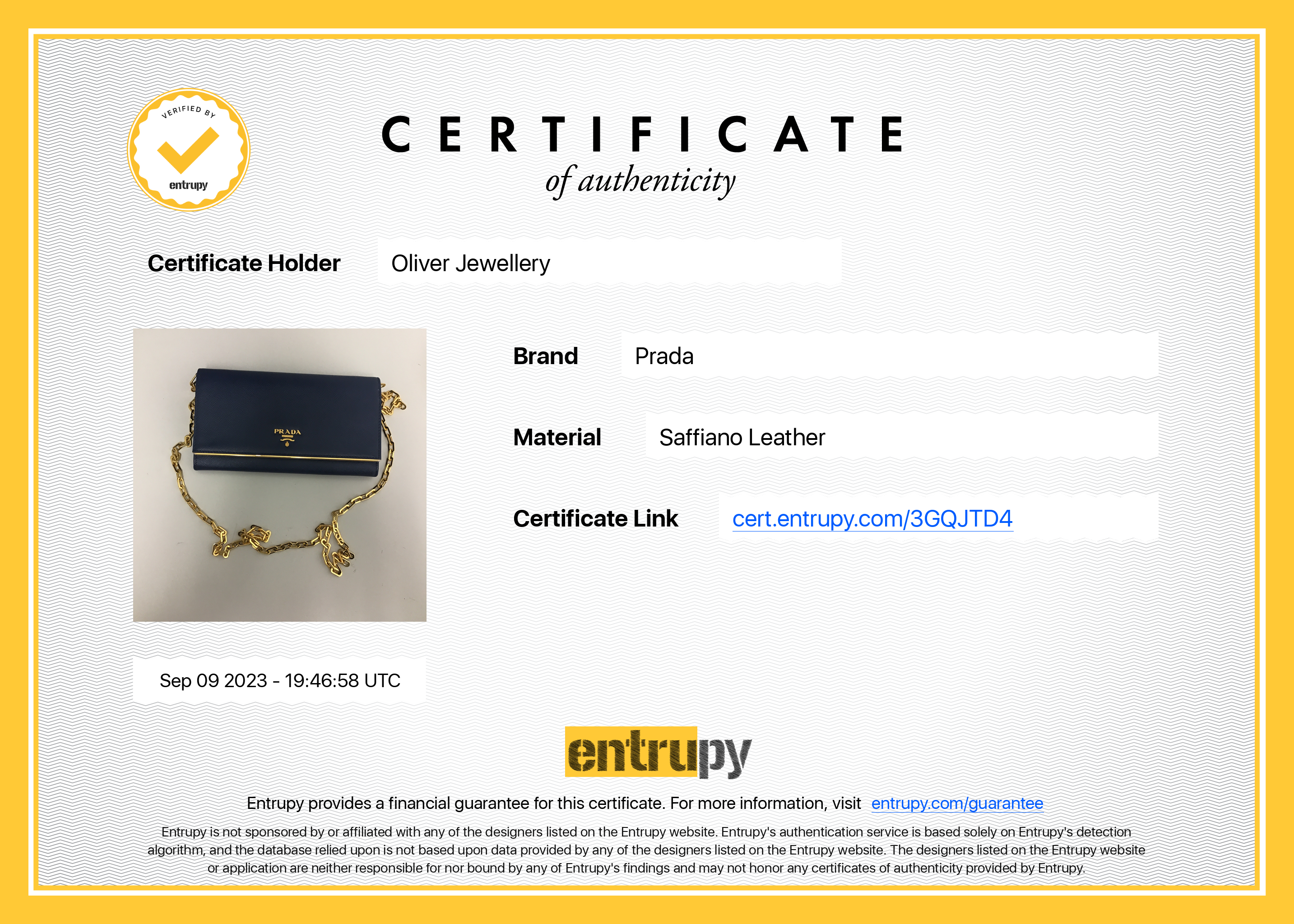 Prada Navy Saffiano Metal Wallet on Chain w/ Box & Authenticity Card