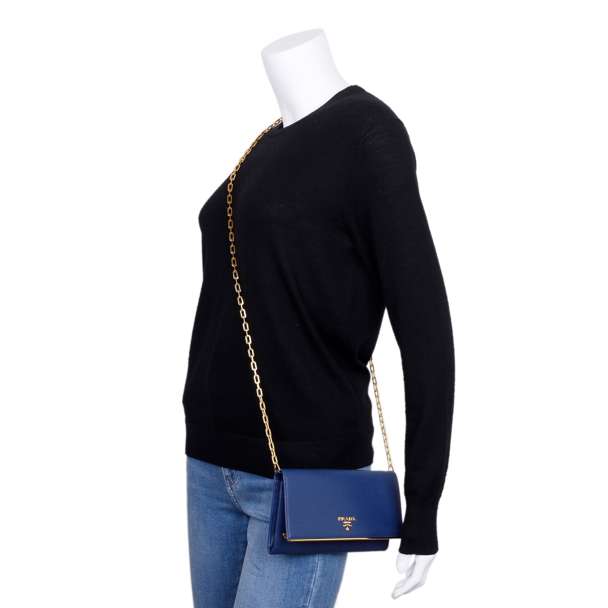 Prada Navy Saffiano Metal Wallet on Chain w/ Box & Authenticity Card