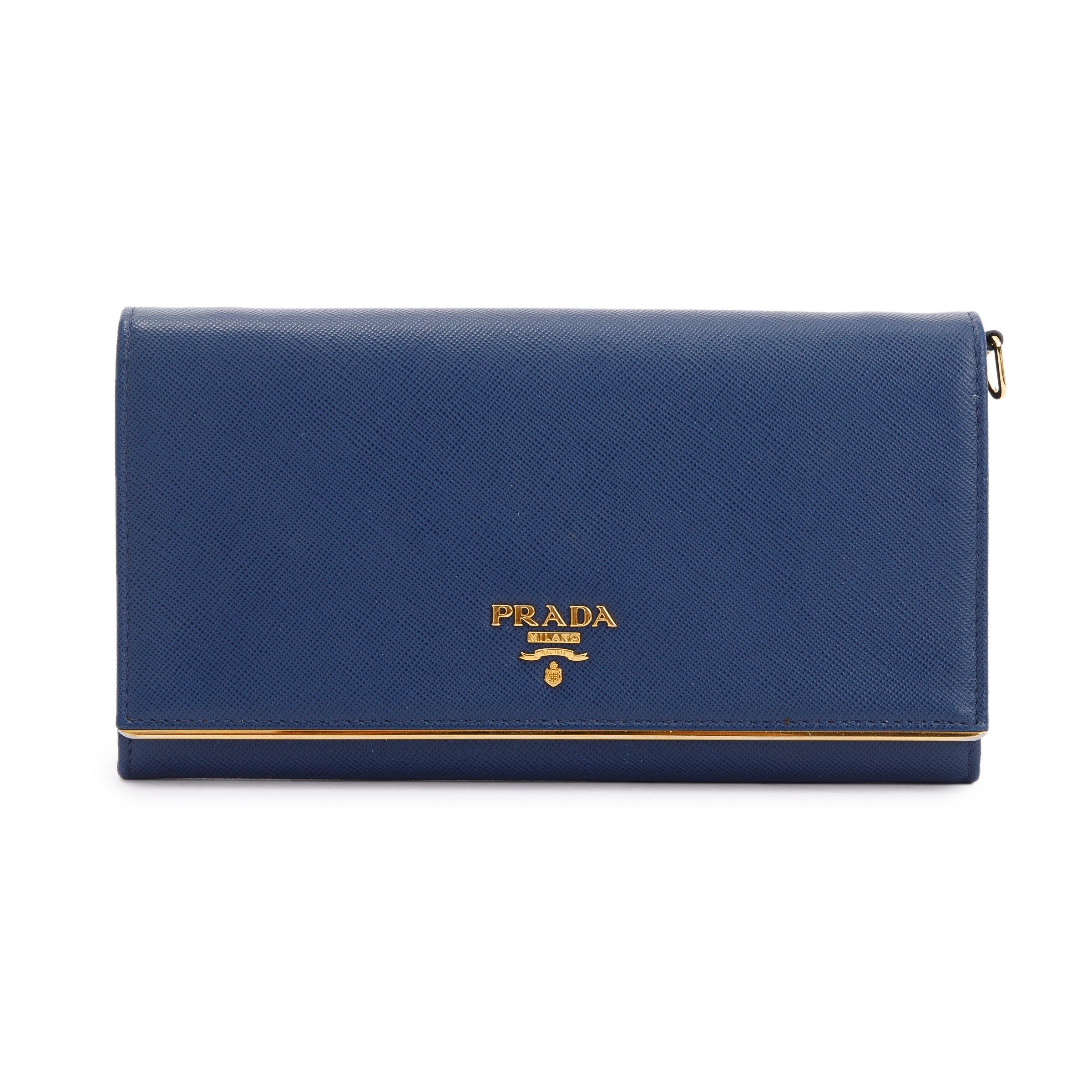 Prada Navy Saffiano Metal Wallet on Chain w/ Box & Authenticity Card