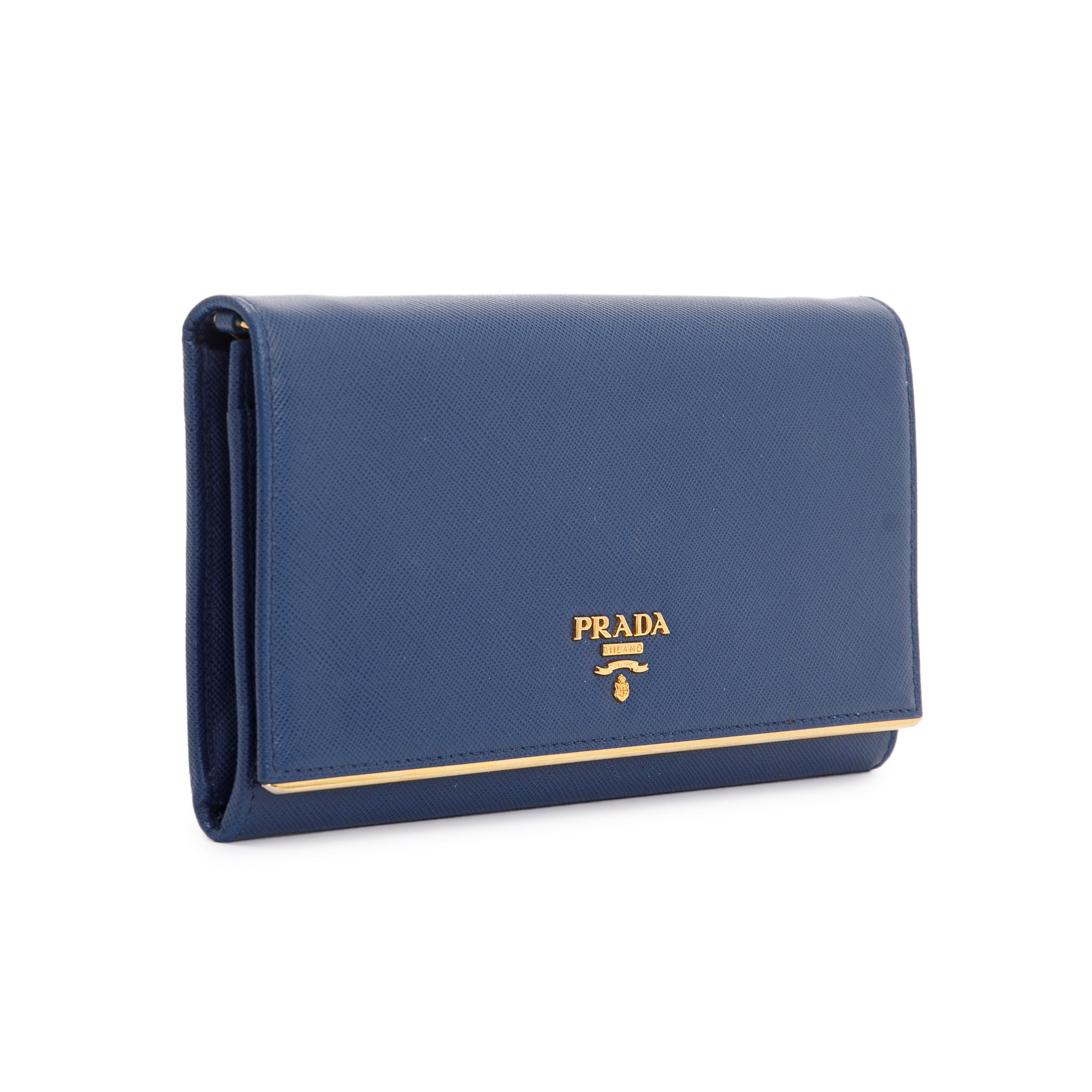 Prada Navy Saffiano Metal Wallet on Chain w/ Box & Authenticity Card