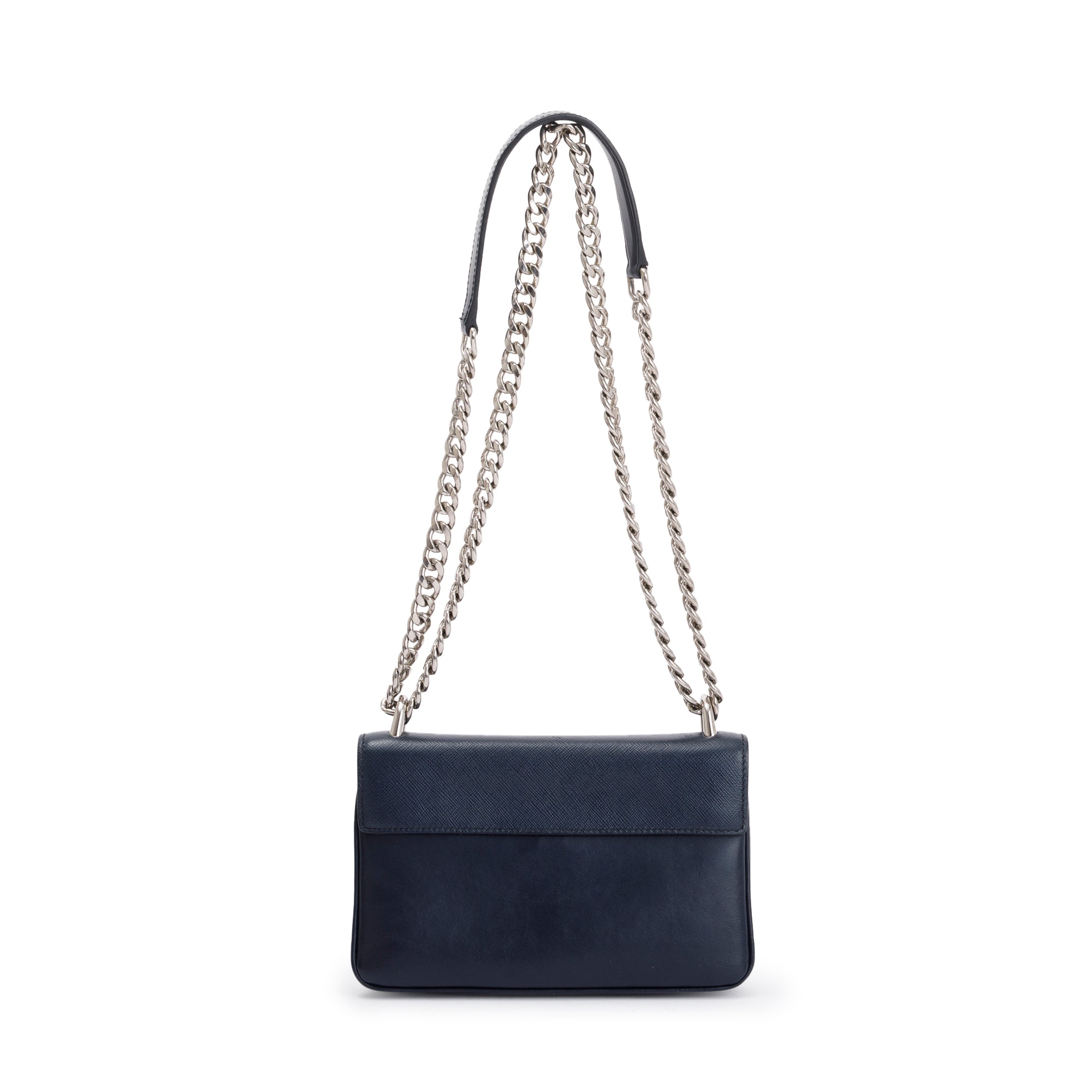 Prada Navy Soft Calf Saffiano Leather Chain Crossbody Bag