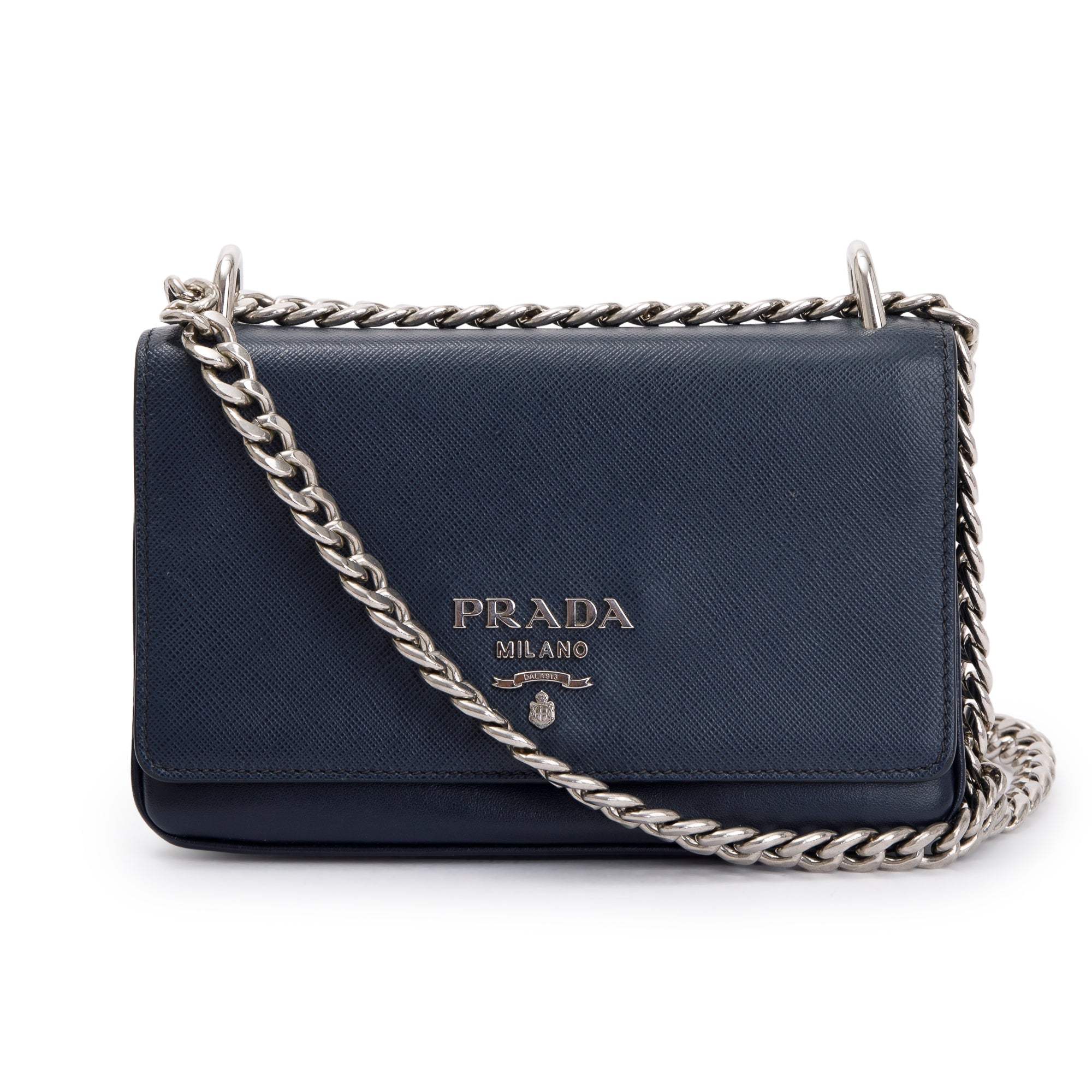 Prada Navy Soft Calf Saffiano Leather Chain Crossbody Bag
