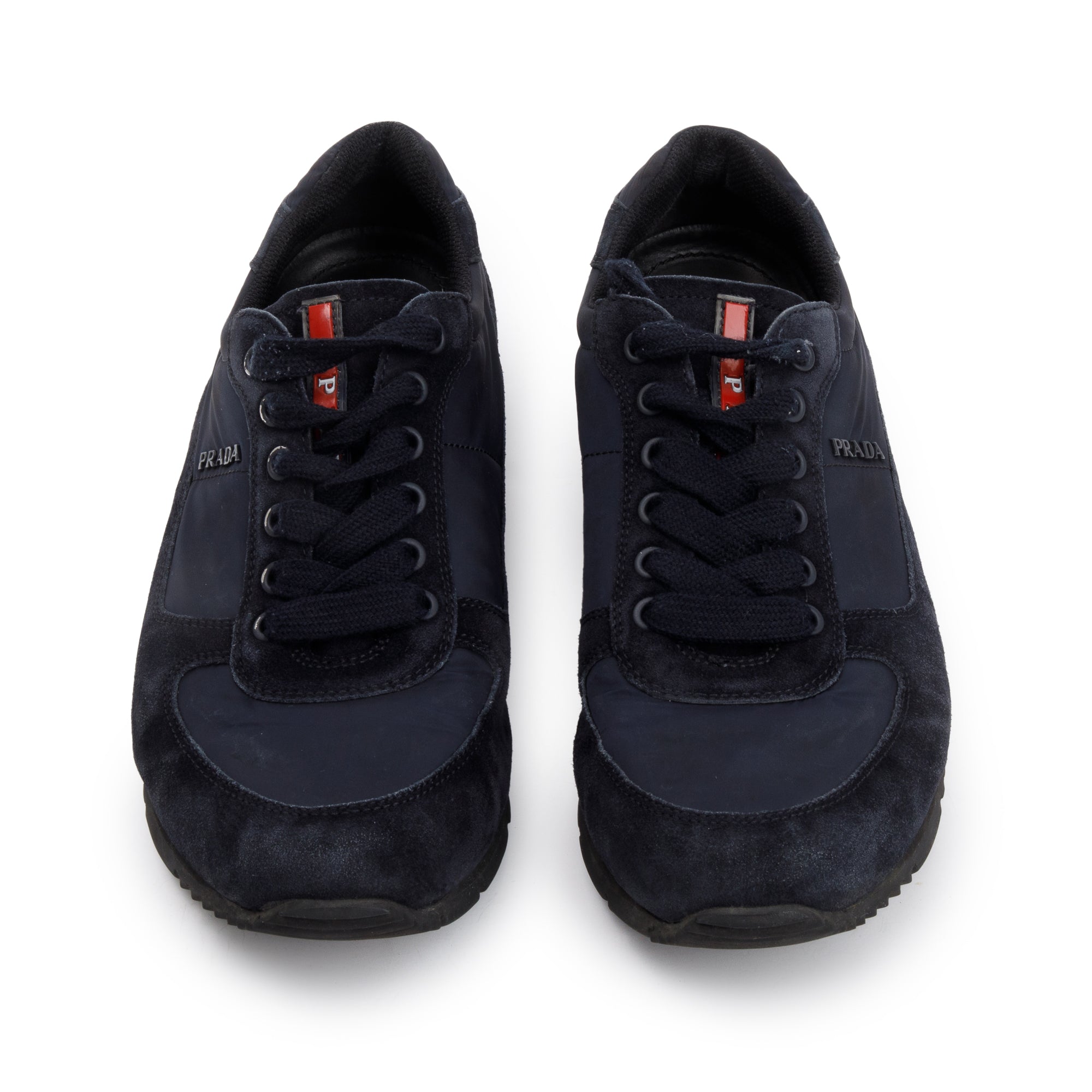 Prada Navy Sued & Nylon Linea Rossa Sneakers, Size 7