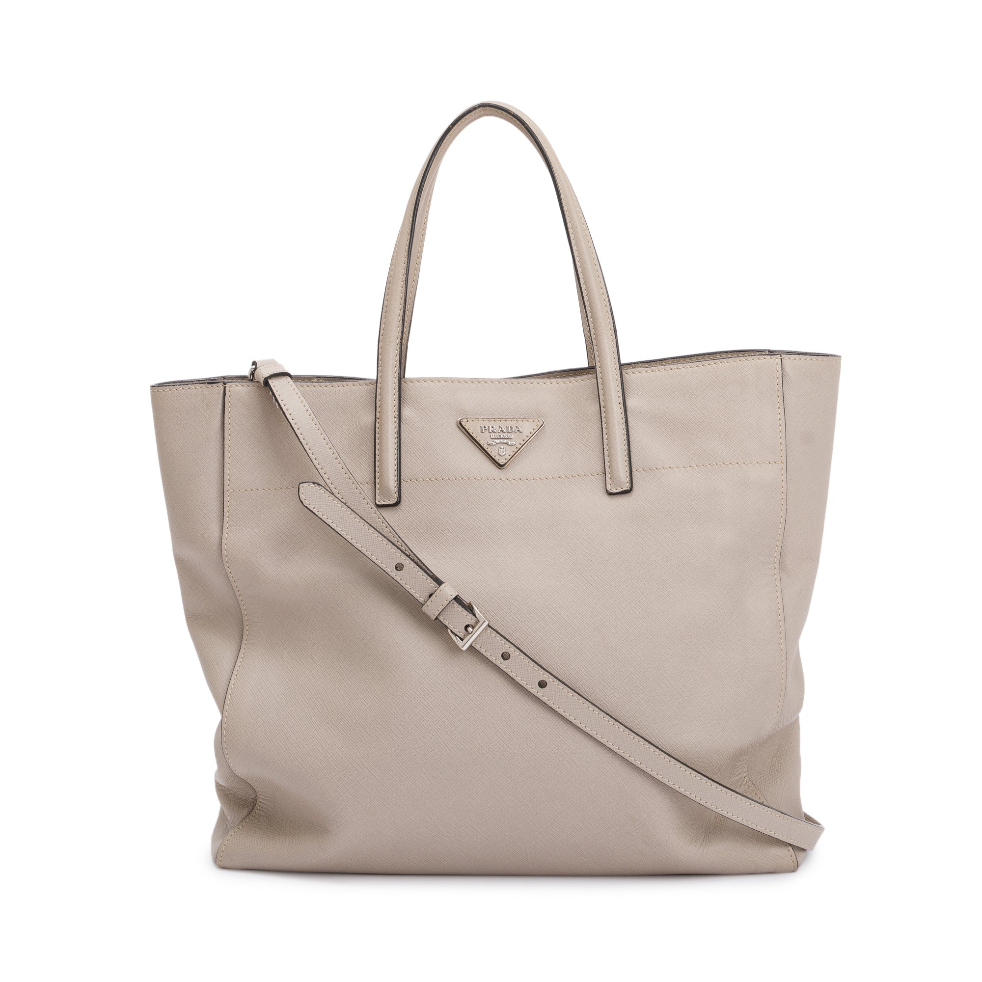 Prada Neutral Saffiano Soft Leather Tote w/ Strap