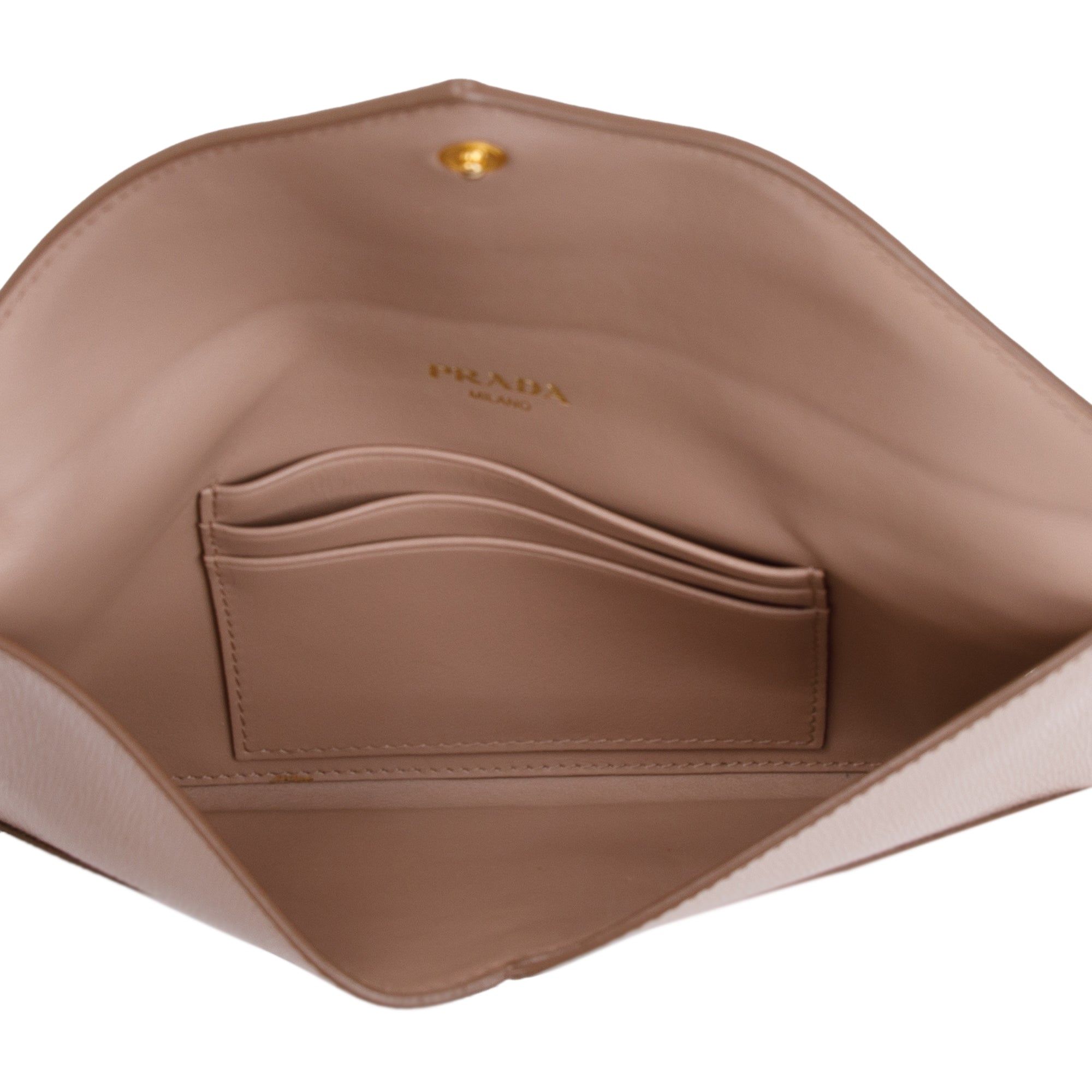 Prada Neutral Vitello Leather Envelope Wallet w/ Box