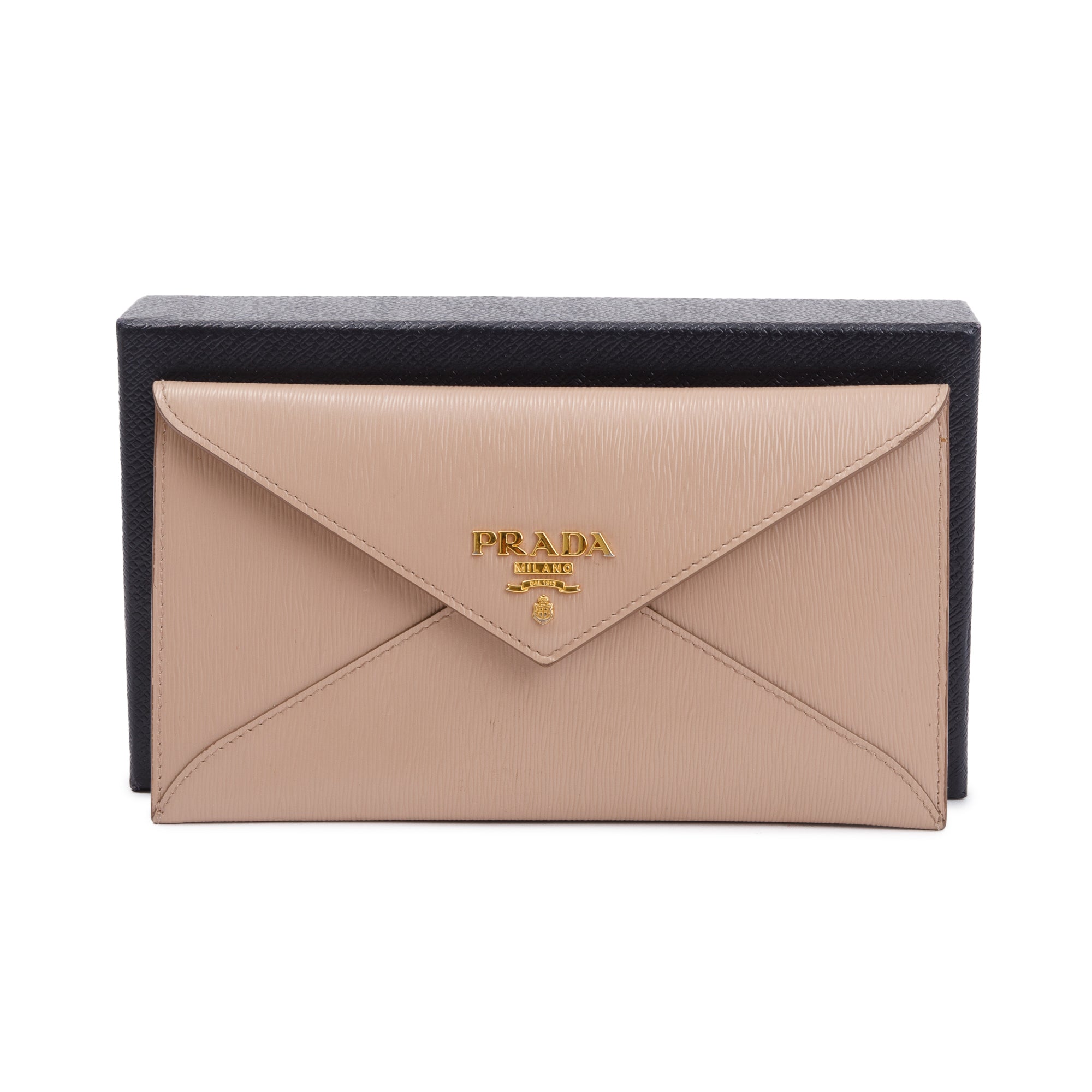 Prada Neutral Vitello Leather Envelope Wallet w/ Box