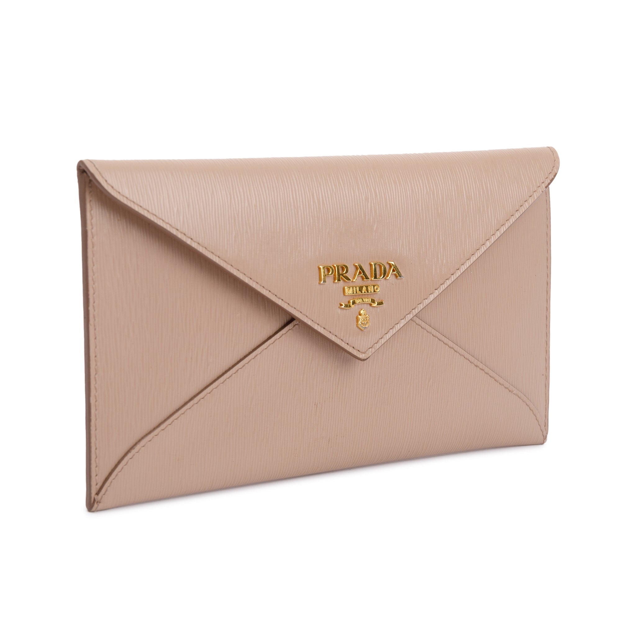 Prada Neutral Vitello Leather Envelope Wallet w/ Box