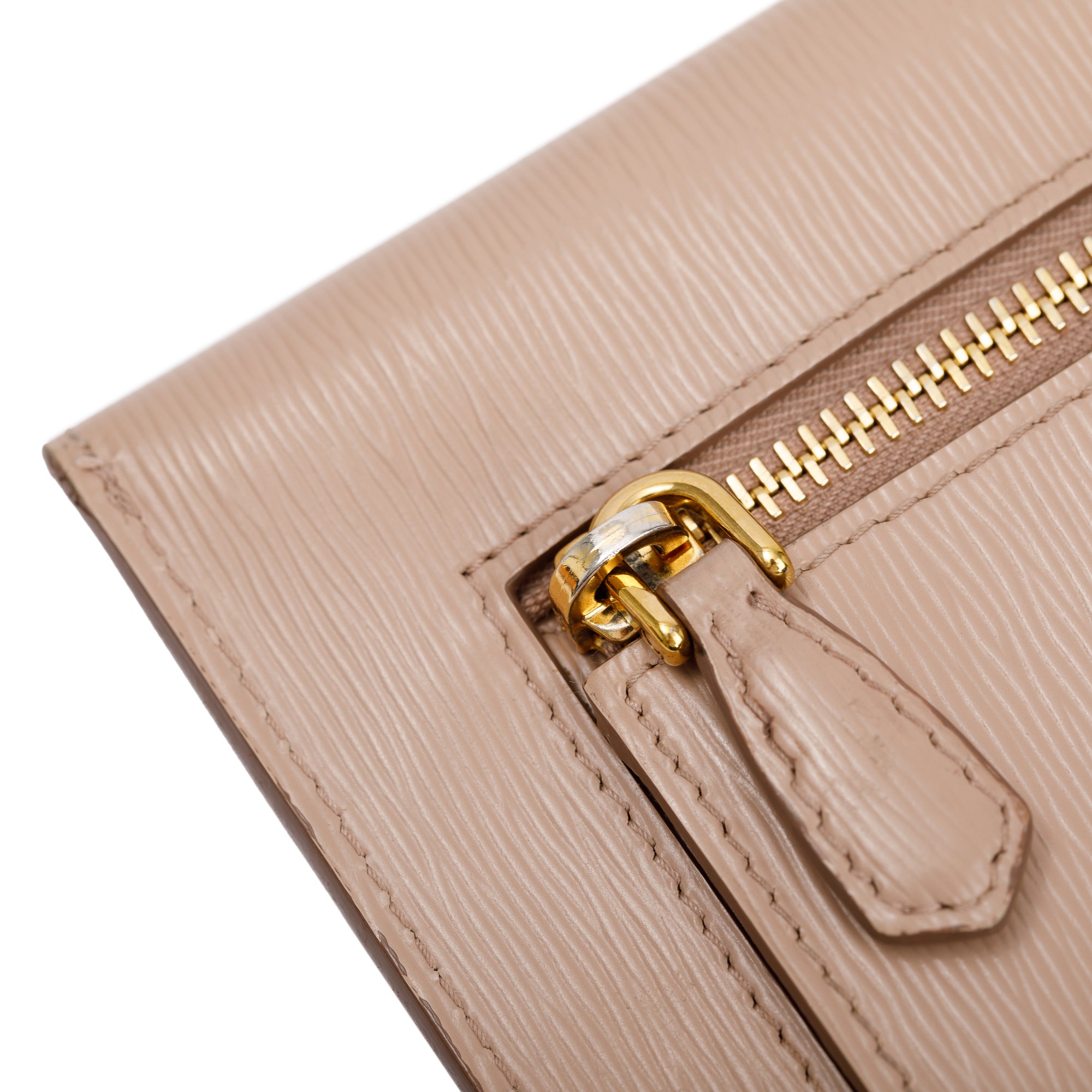 Prada Neutral Vitello Leather Envelope Wallet w/ Box