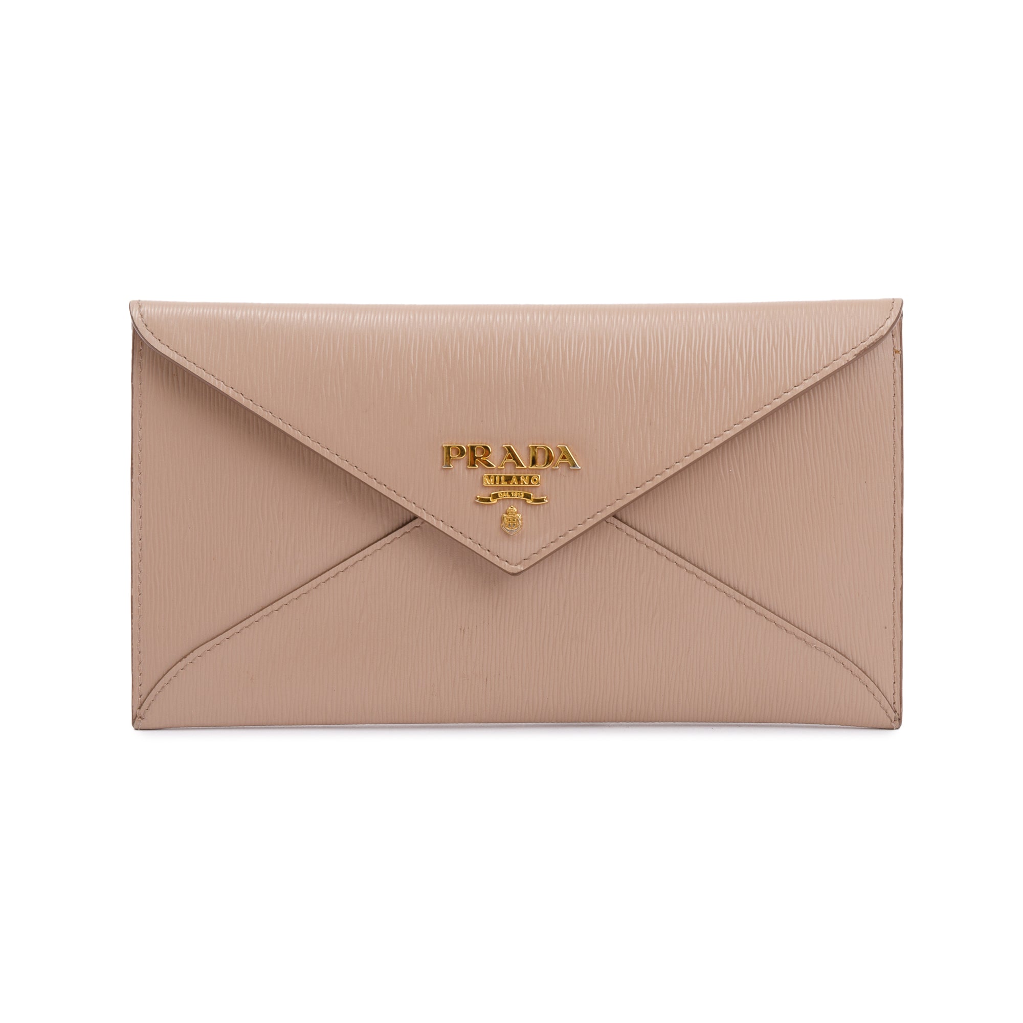 Prada Neutral Vitello Leather Envelope Wallet w/ Box