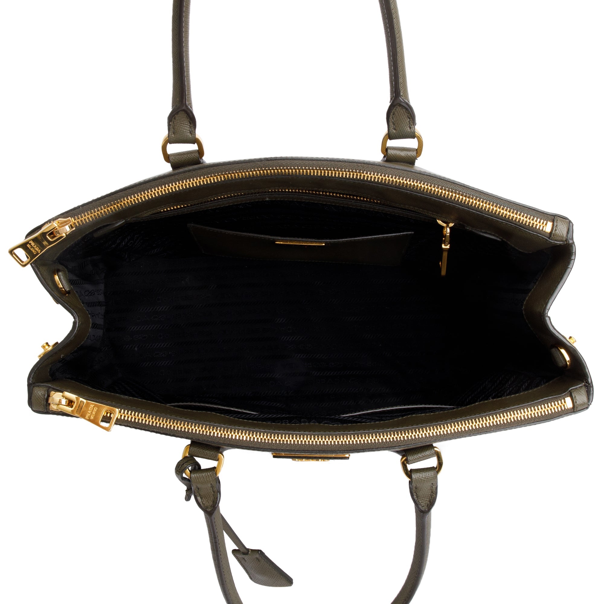 Prada Olive Green Saffiano Lux Large Double Zip Galleria Tote w/ Strap