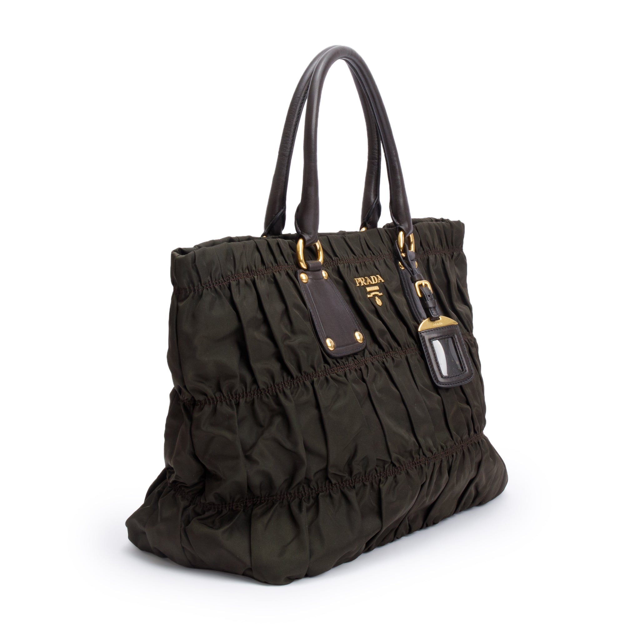 Prada Olive Green Tessuto Nylon Gauffre Quilted Tote