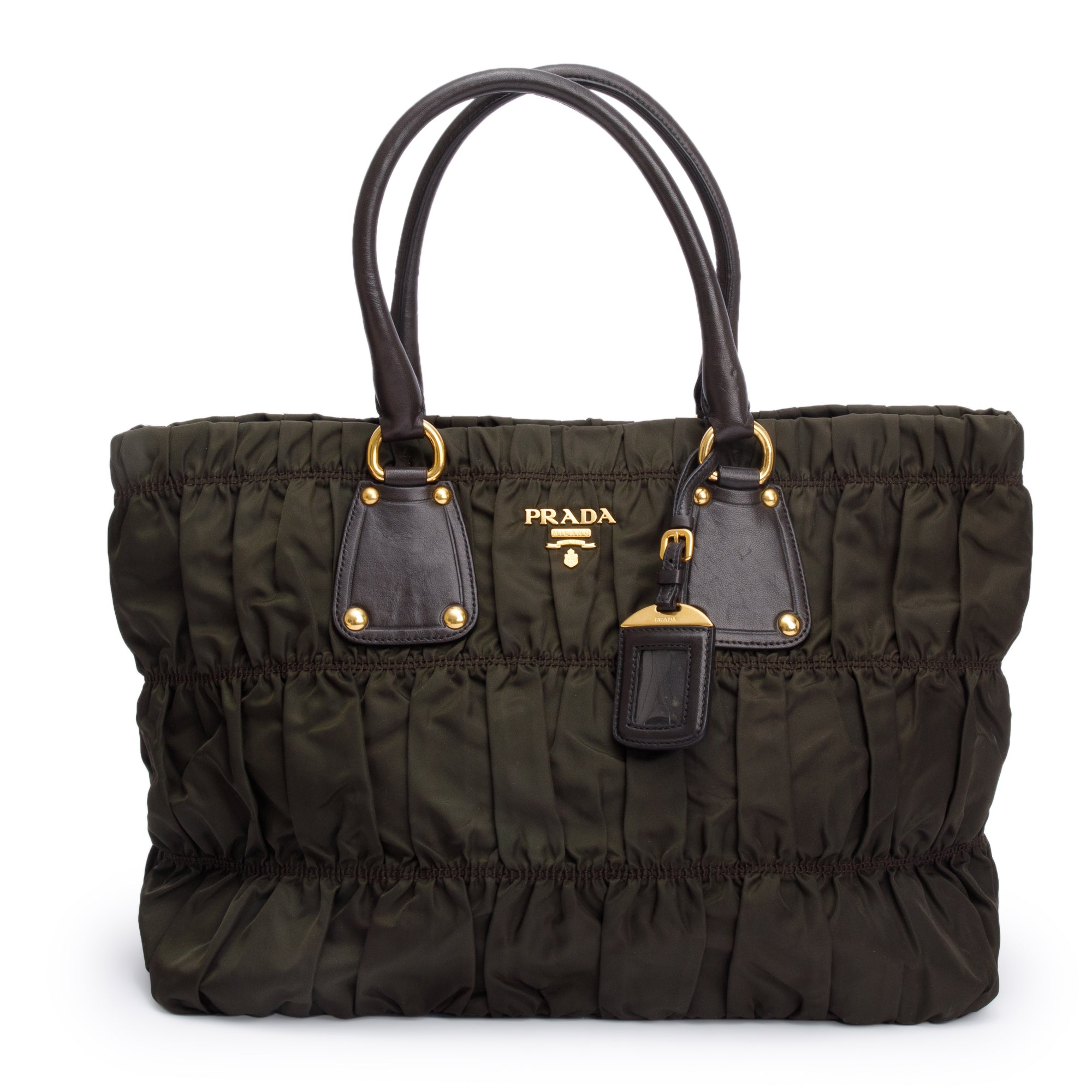 Prada Olive Green Tessuto Nylon Gauffre Quilted Tote