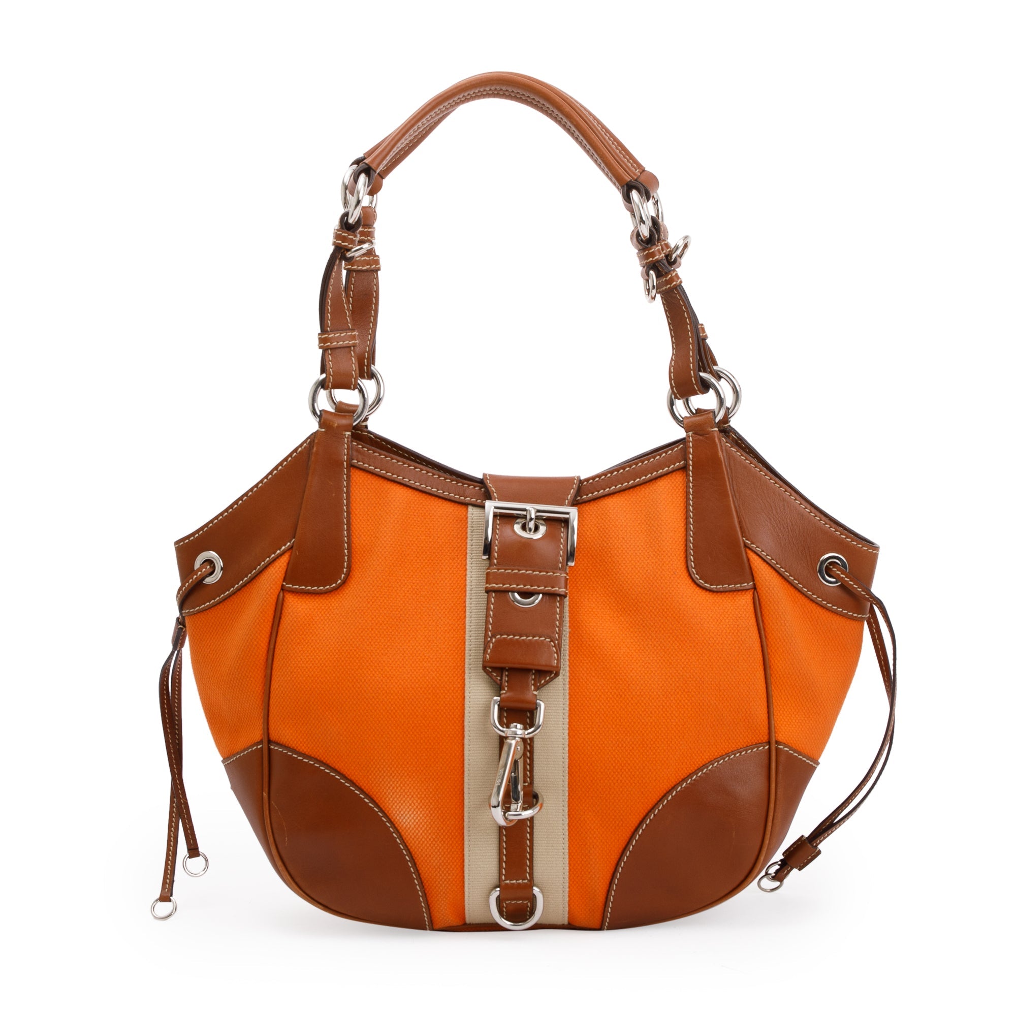 Prada Orange Canapa Vitello Leather Darwstring Hobo w/ Authenticity Card