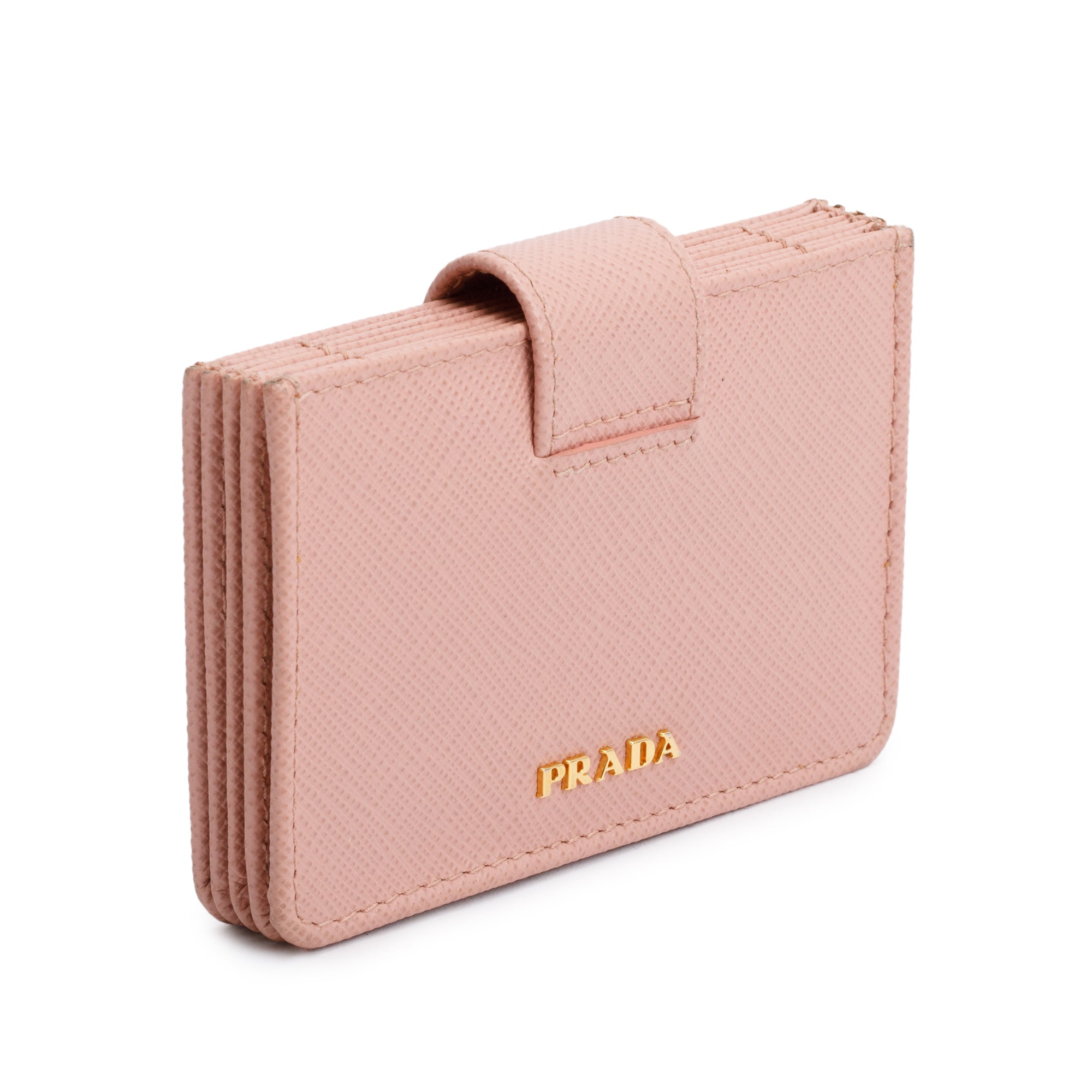 Prada Pink Saffiano Leather 5 Gusset Card Holder