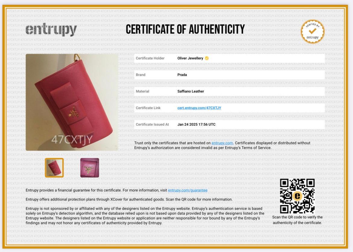 Prada Pink Saffiano Leather Bow Wristlet Wallet