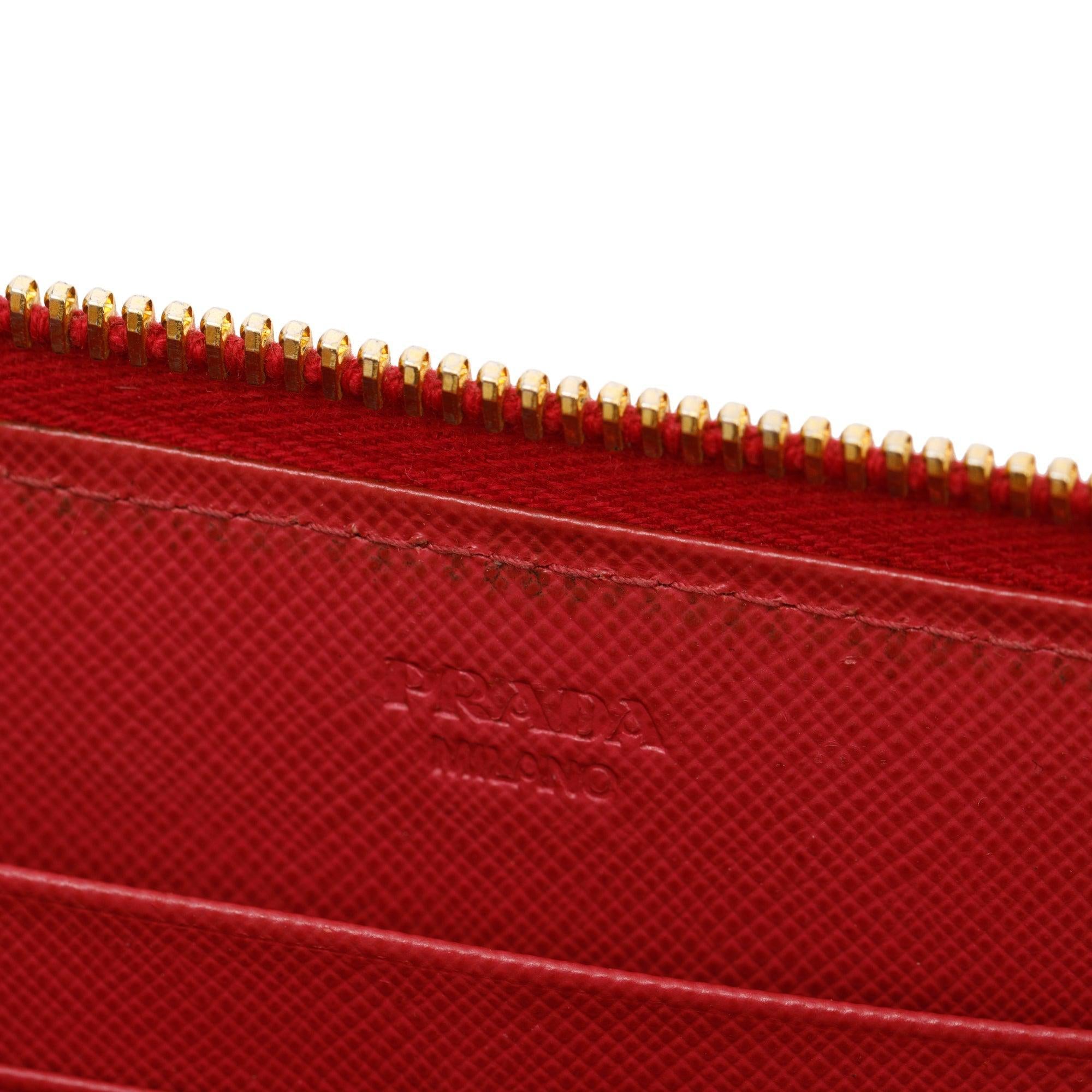 Prada Pink Saffiano Leather Bow Zip Around Wallet