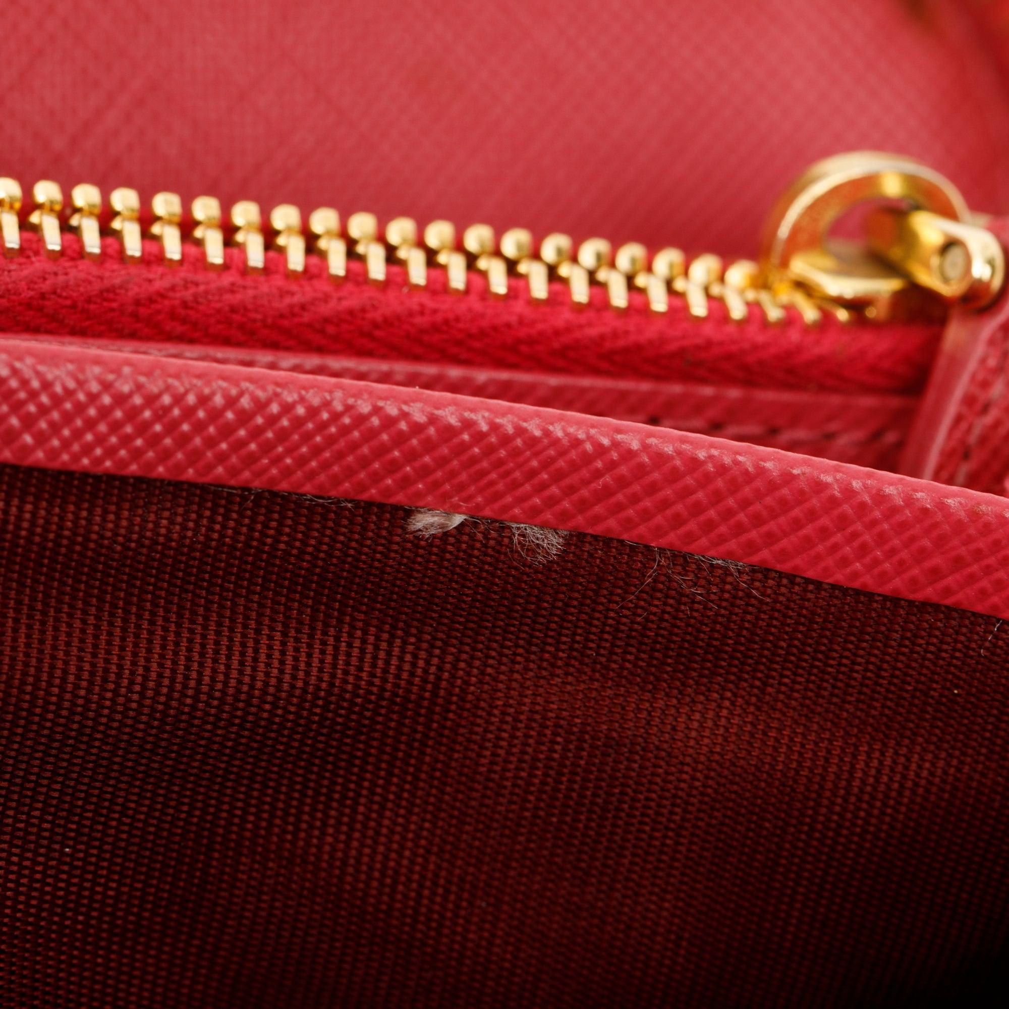 Prada Pink Saffiano Leather Bow Zip Around Wallet