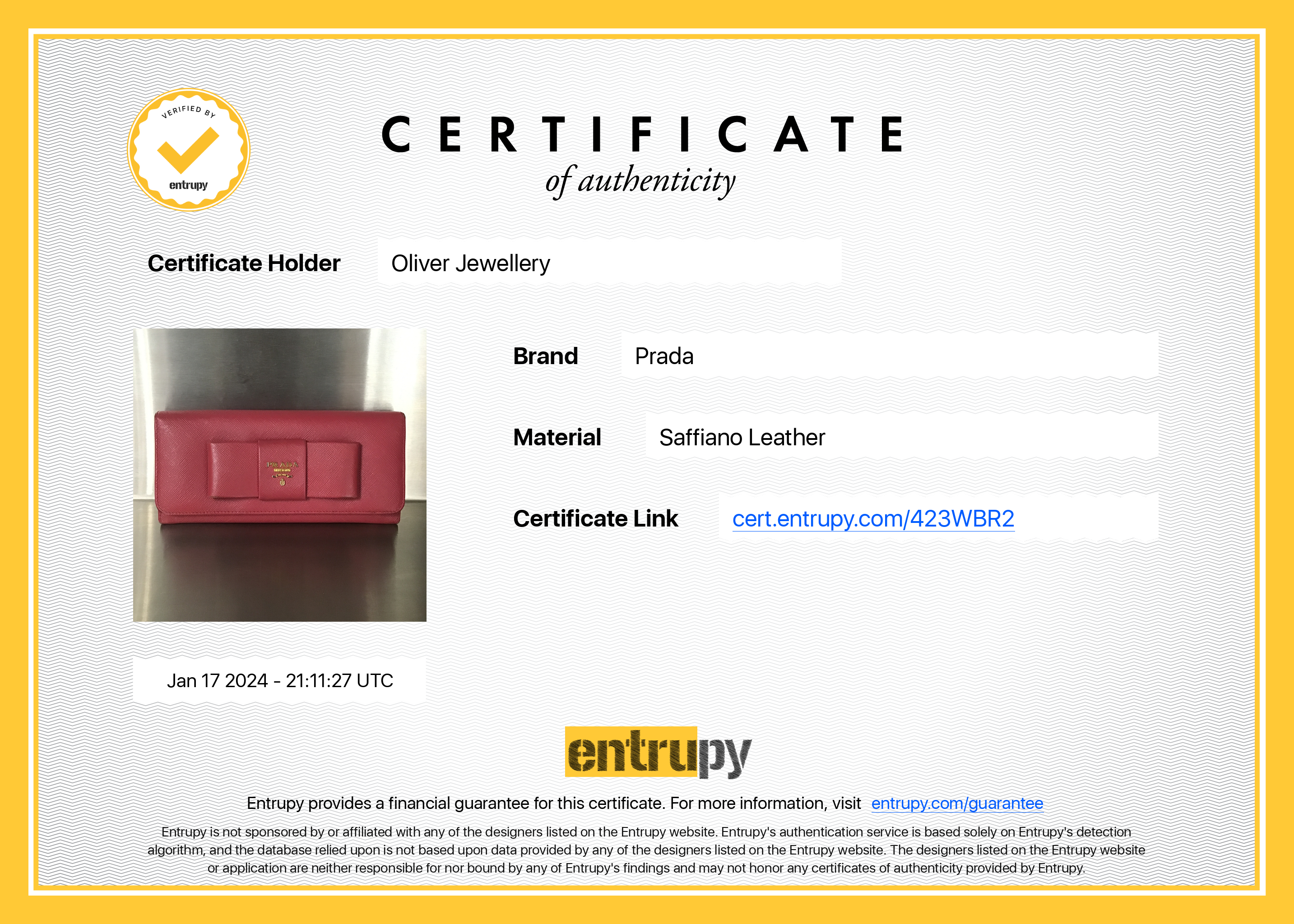 Prada Pink Saffiano Leather Continental Bow Wallet