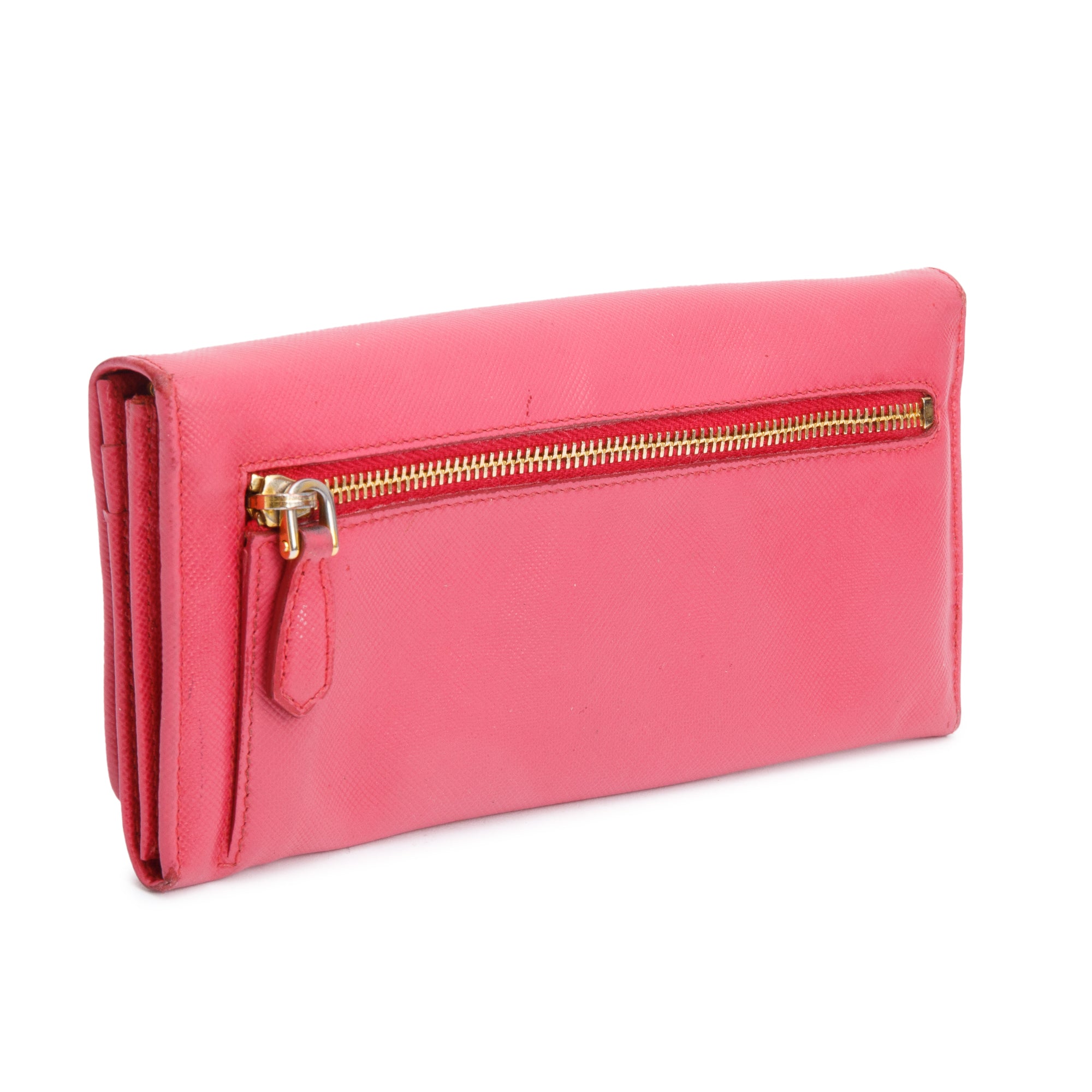 Prada Pink Saffiano Leather Continental Flap Wallet