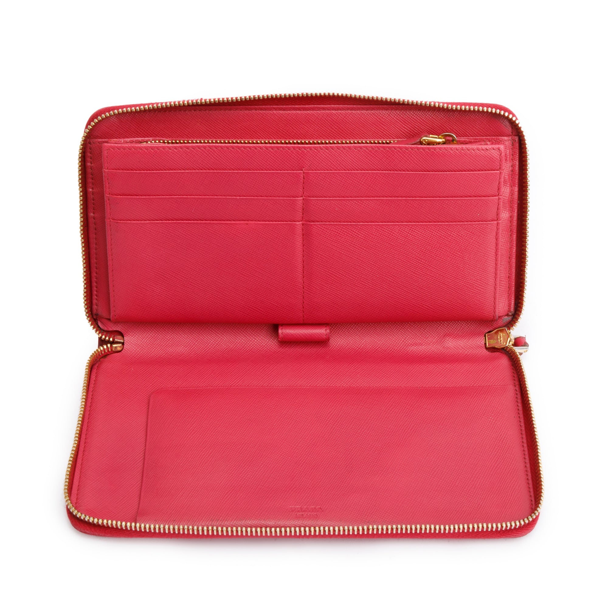 Prada Pink Saffiano Leather Zip Around Organizer Wallet