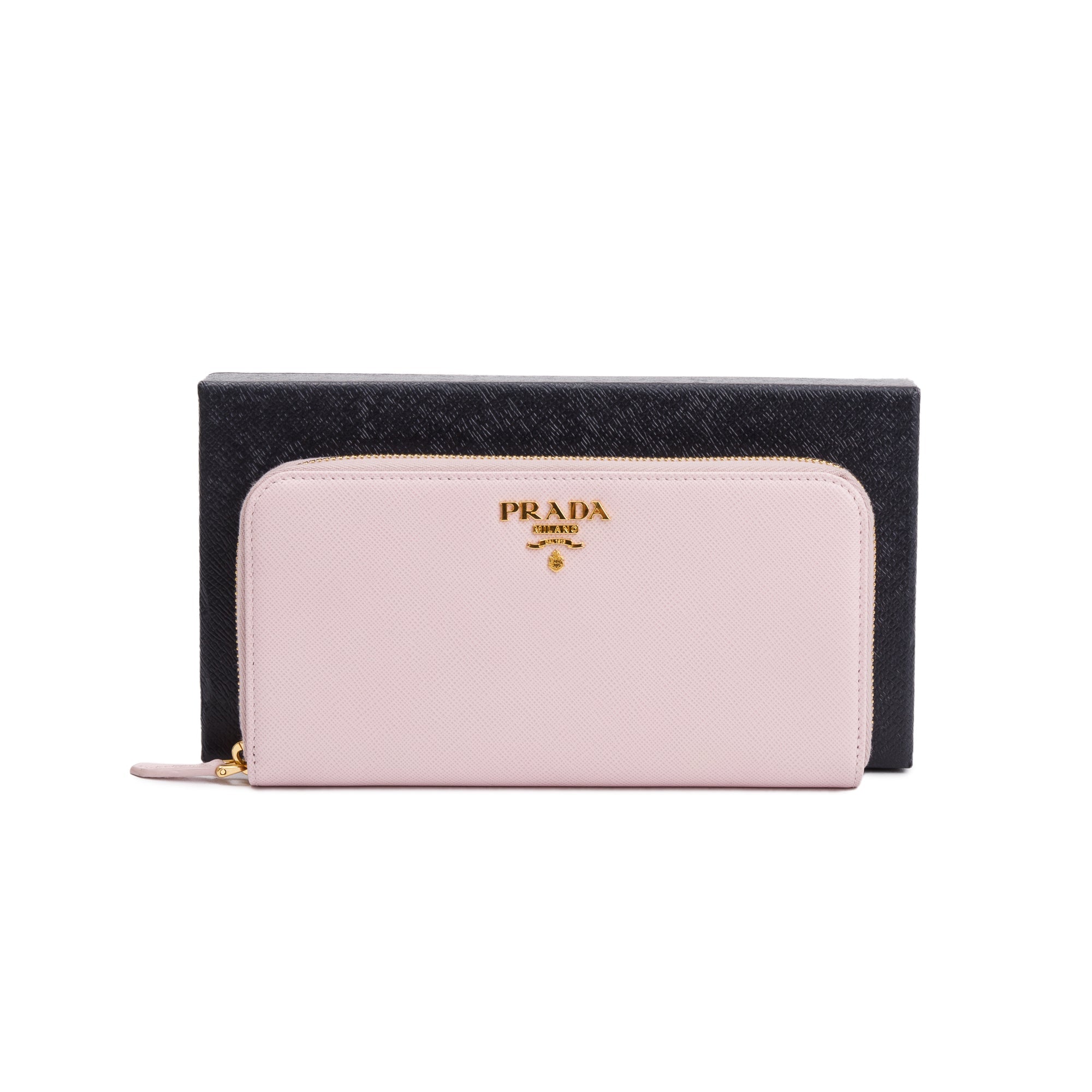Prada Pink Saffiano Leather Zip Around Wallet w/ Box & Authenticity Card