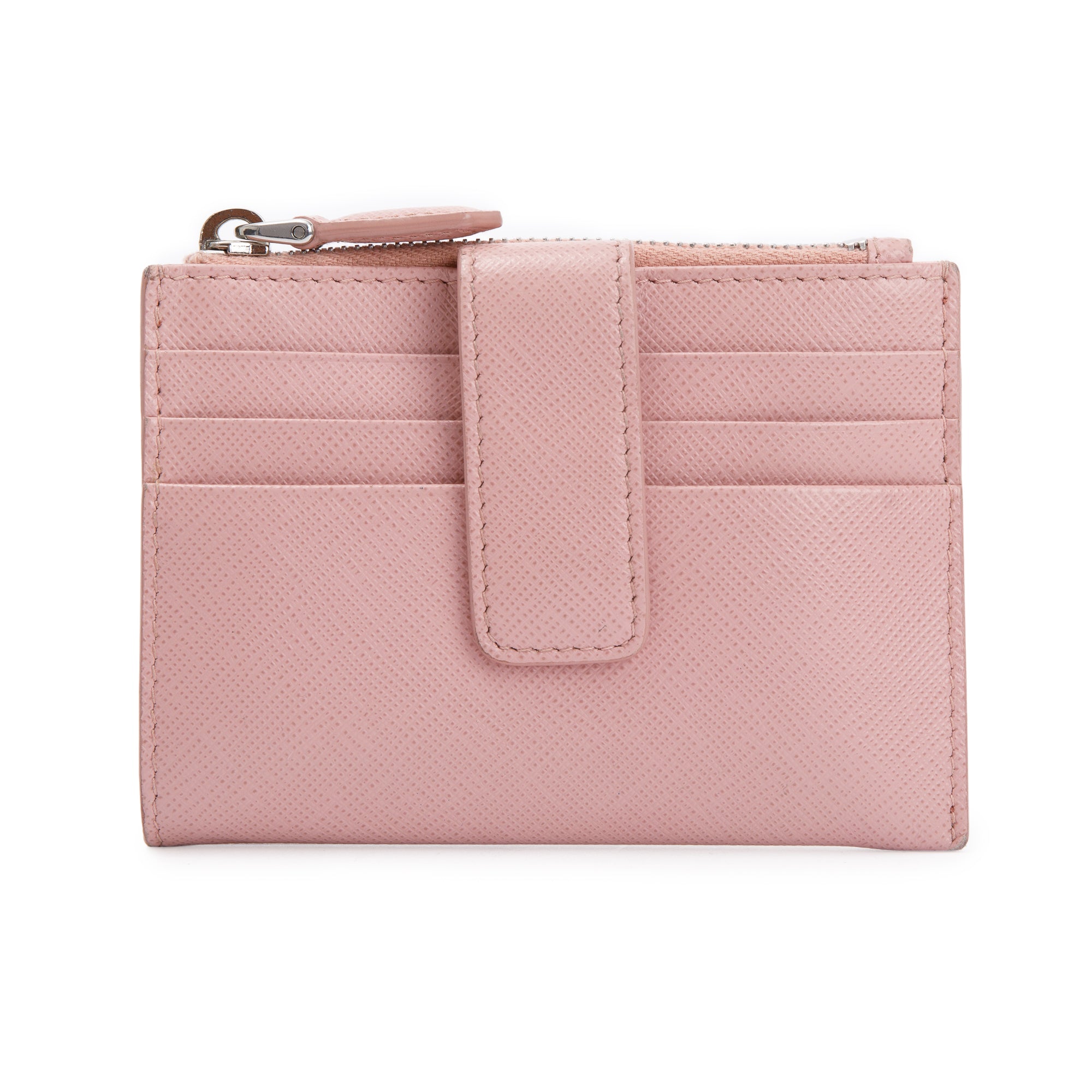 Prada Pink Saffiano Leather Zip Card Holder w/ Box