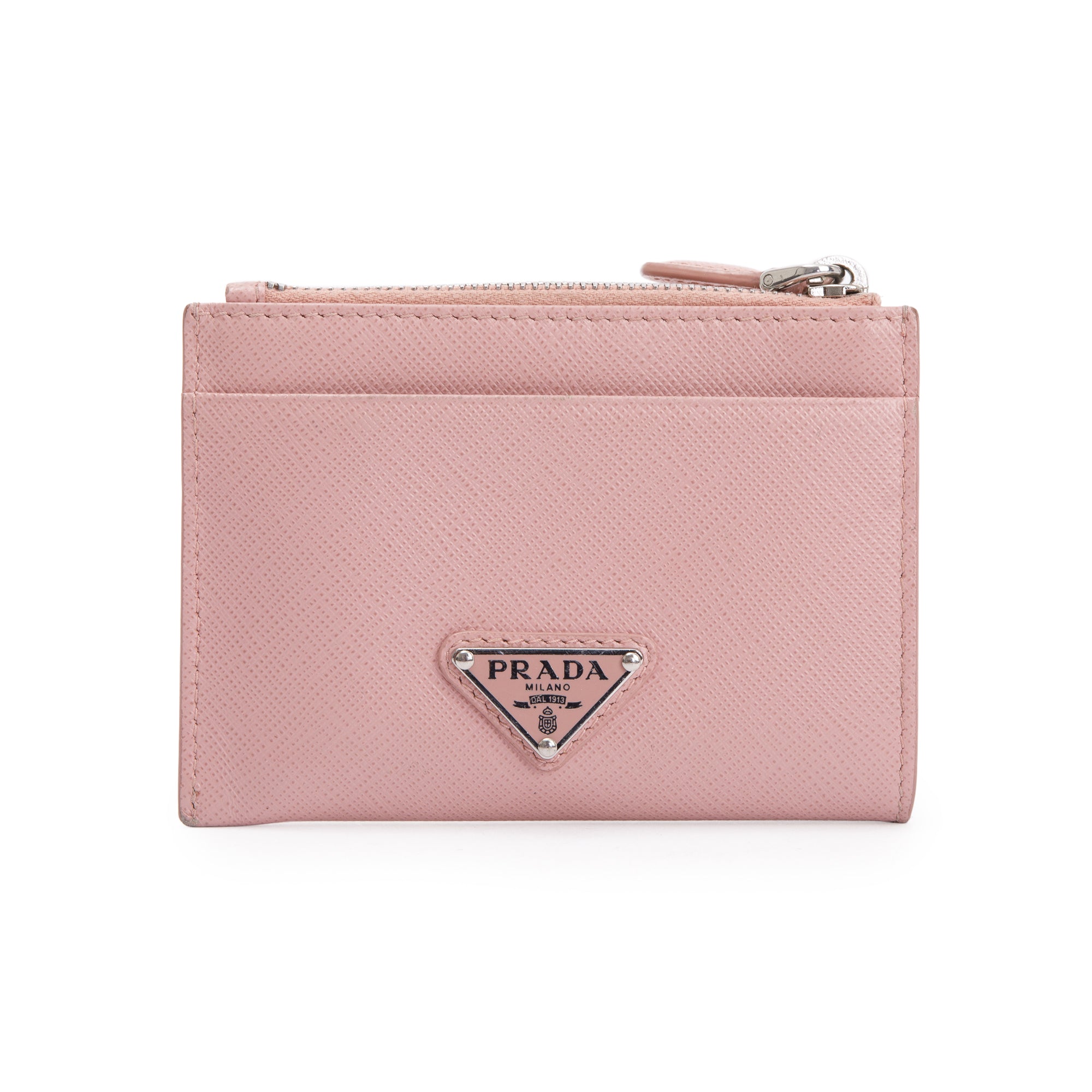 Prada Pink Saffiano Leather Zip Card Holder w/ Box