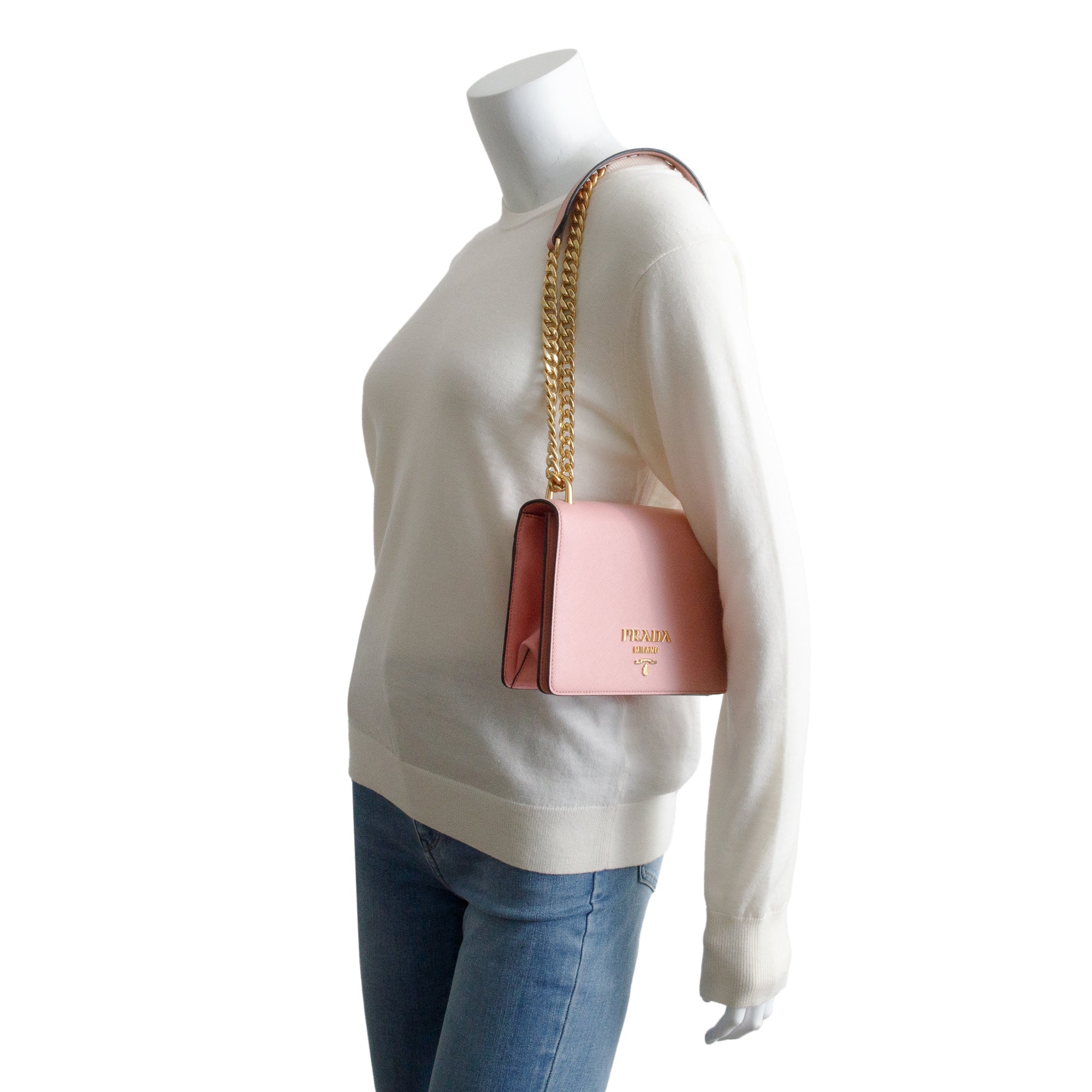 Prada Pink Saffiano Lux Chain Shoulder Bag w/ Authenticity Card