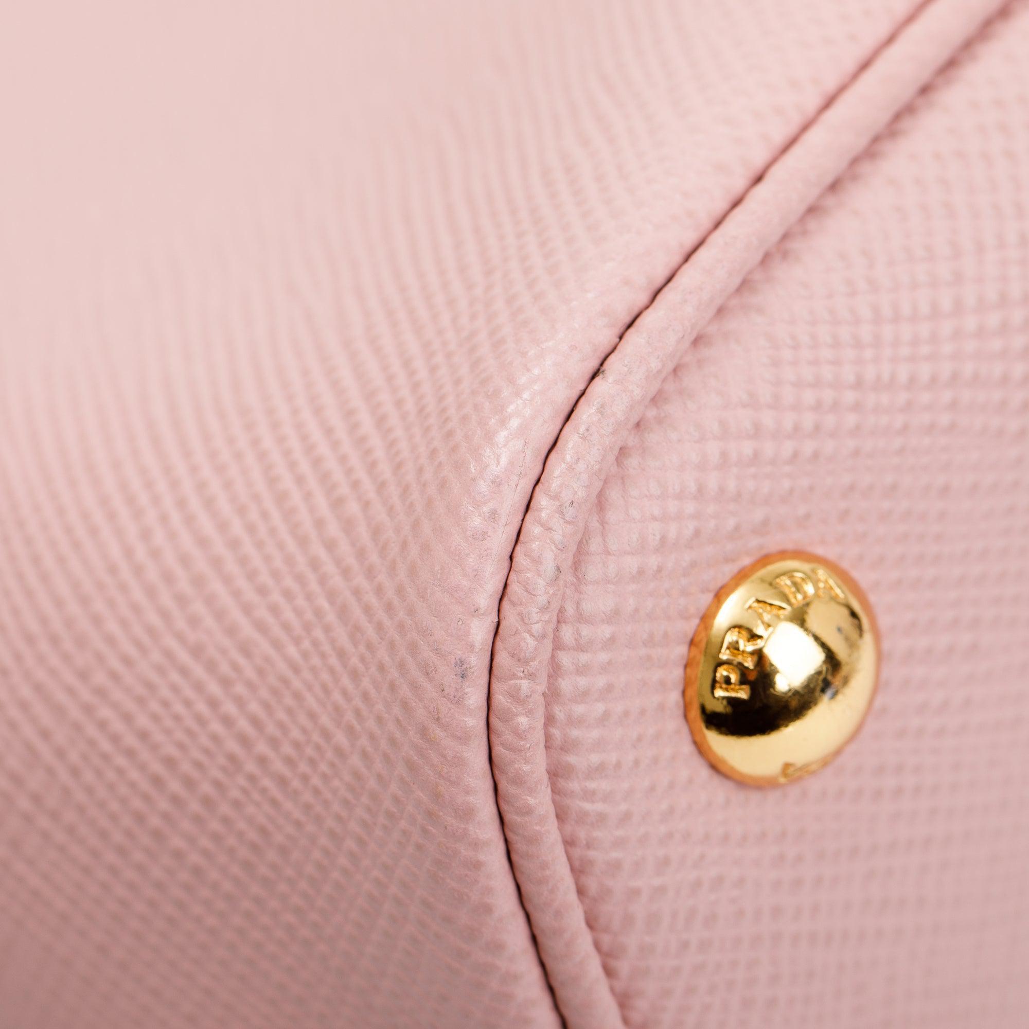 Prada Pink Saffiano Lux Medium Cuir Double Tote w/ Strap