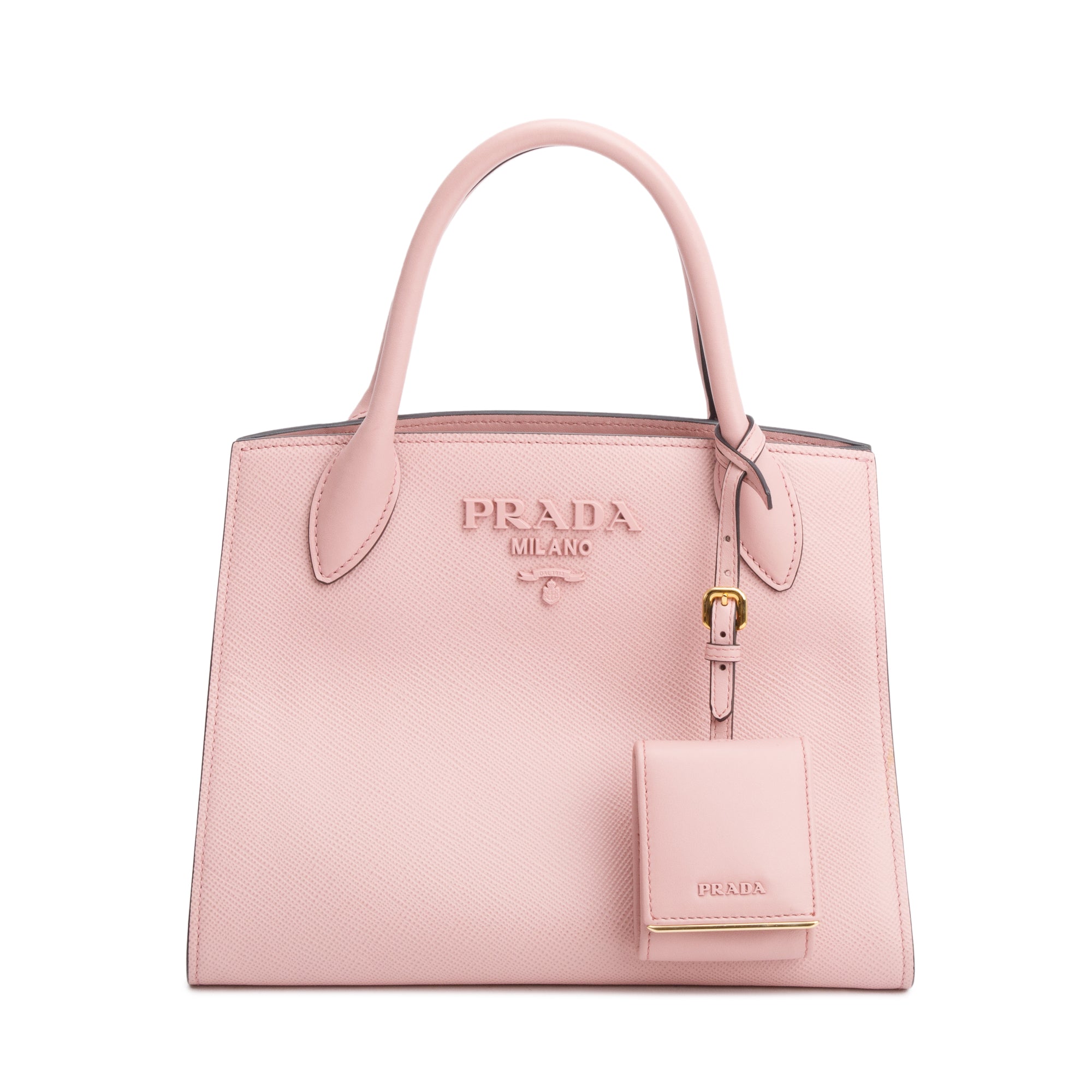 Prada Pink Saffiano Lux Small Monochrome Top Handle Tote w/ Strap