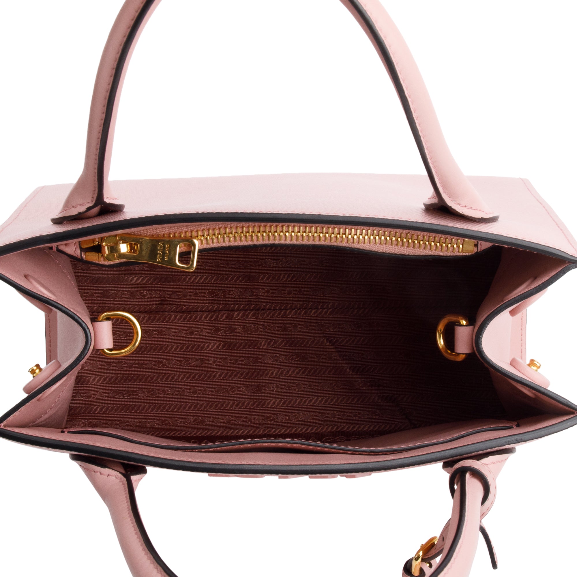Prada Pink Saffiano Lux Small Monochrome Top Handle Tote w/ Strap