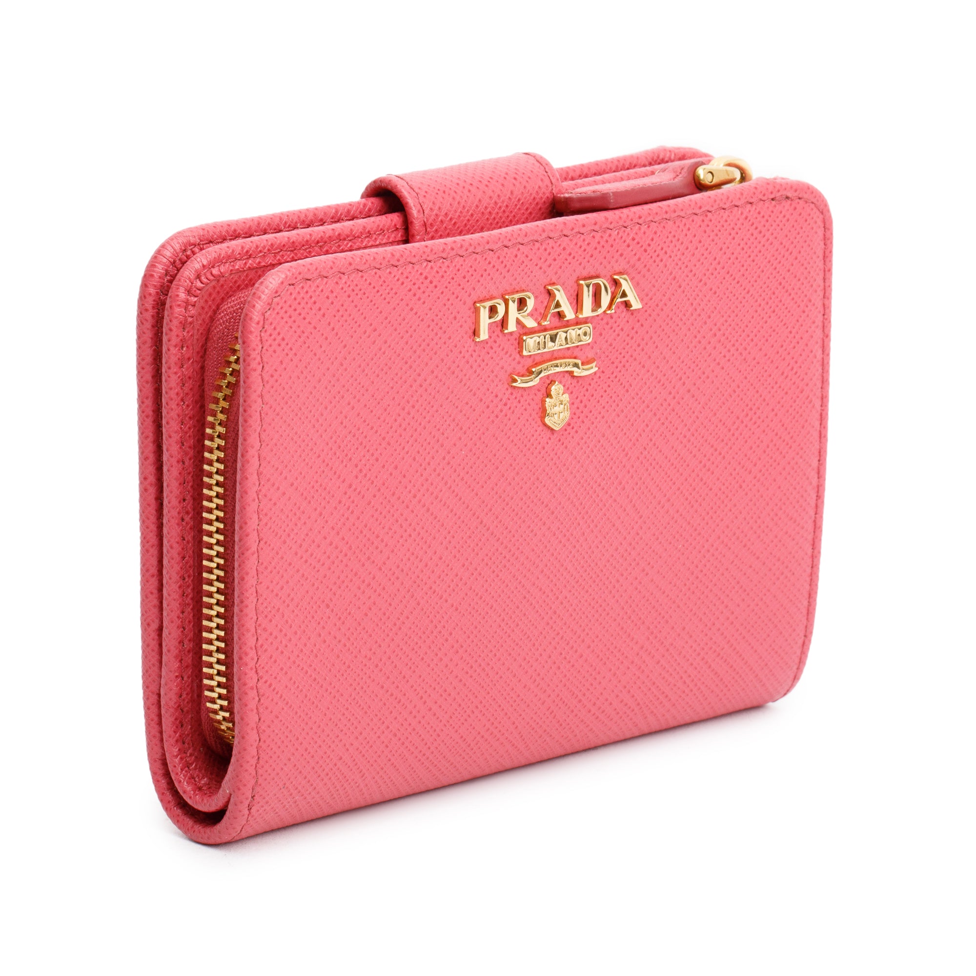 Prada Pink Saffiano Metal Compact Wallet