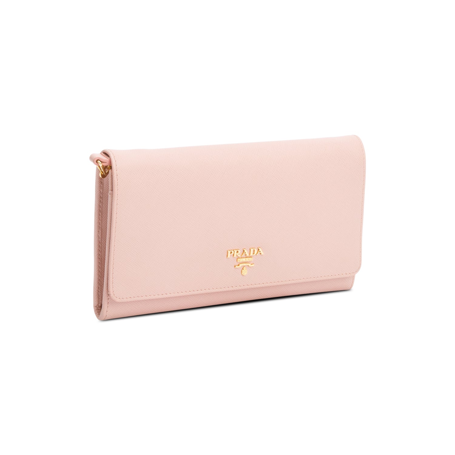 Prada Pink Saffiano Metal Continental Wallet on Chain