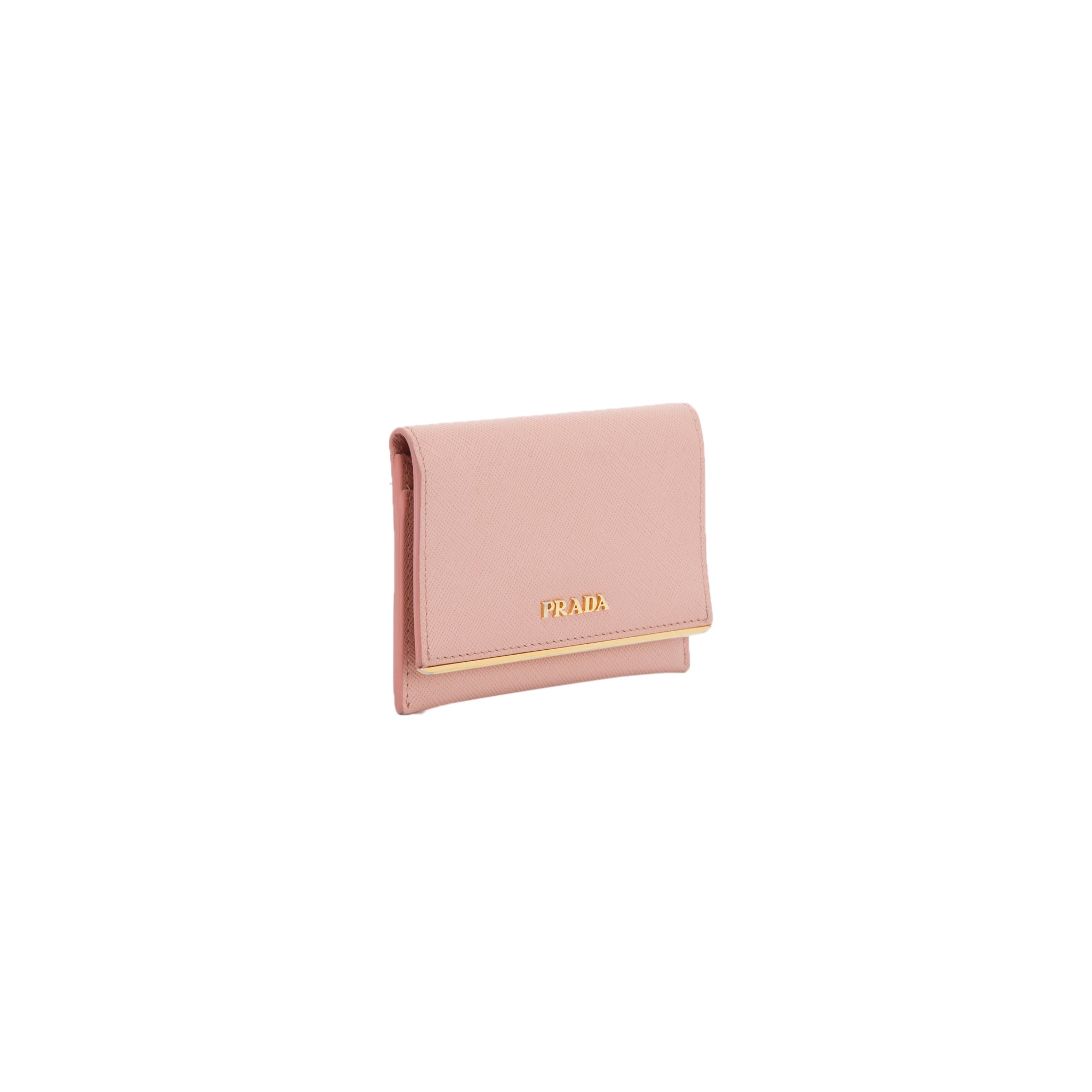 Prada Pink Saffiano Metal Flap Card Holder