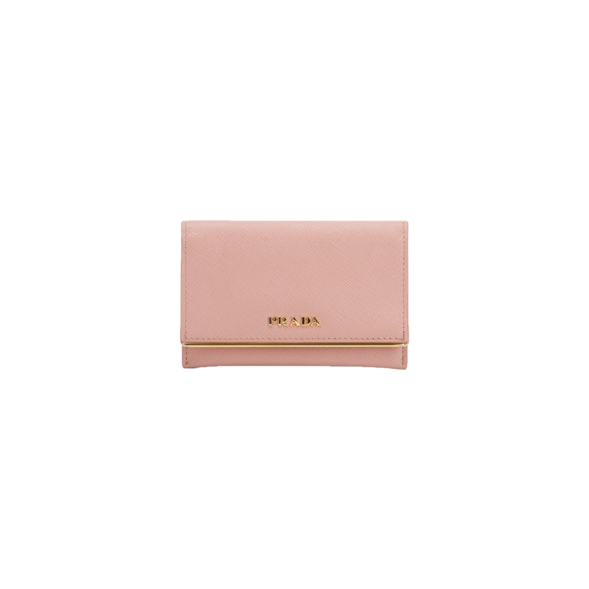 Prada Pink Saffiano Metal Flap Card Holder