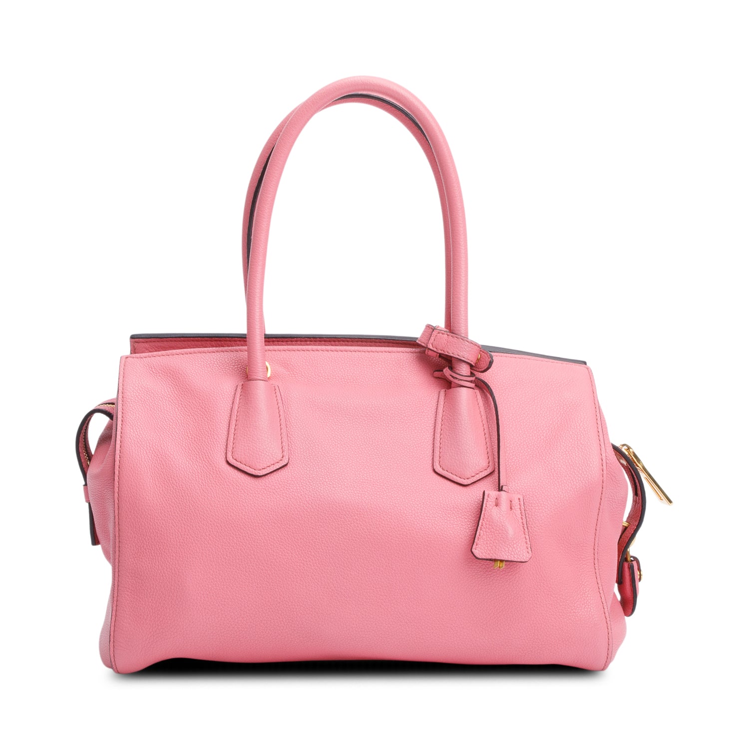 Prada Pink Vitello Grain Leather Signature Top Handle Bag w/ Strap & Authenticity Card