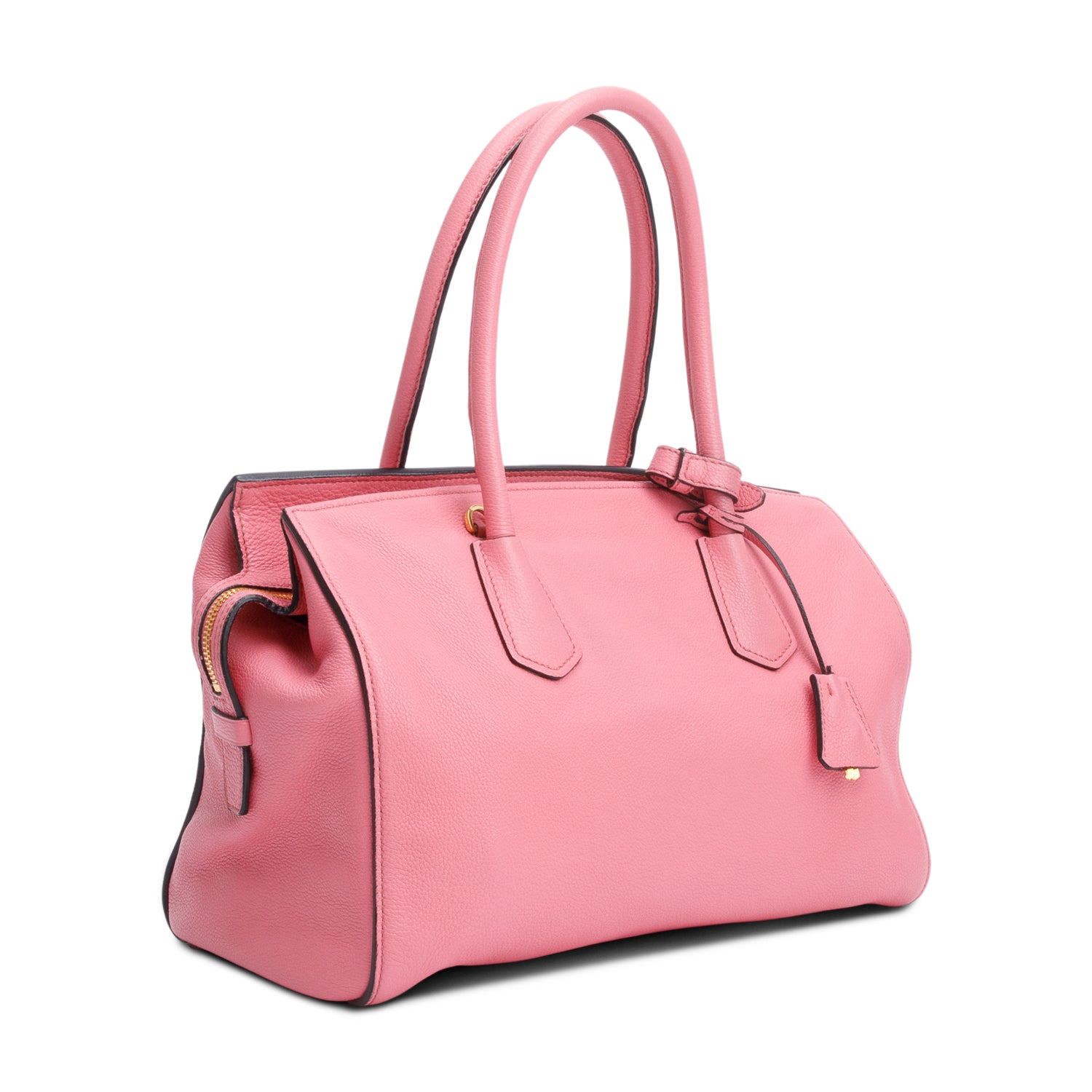 Prada Pink Vitello Grain Leather Signature Top Handle Bag w/ Strap & Authenticity Card