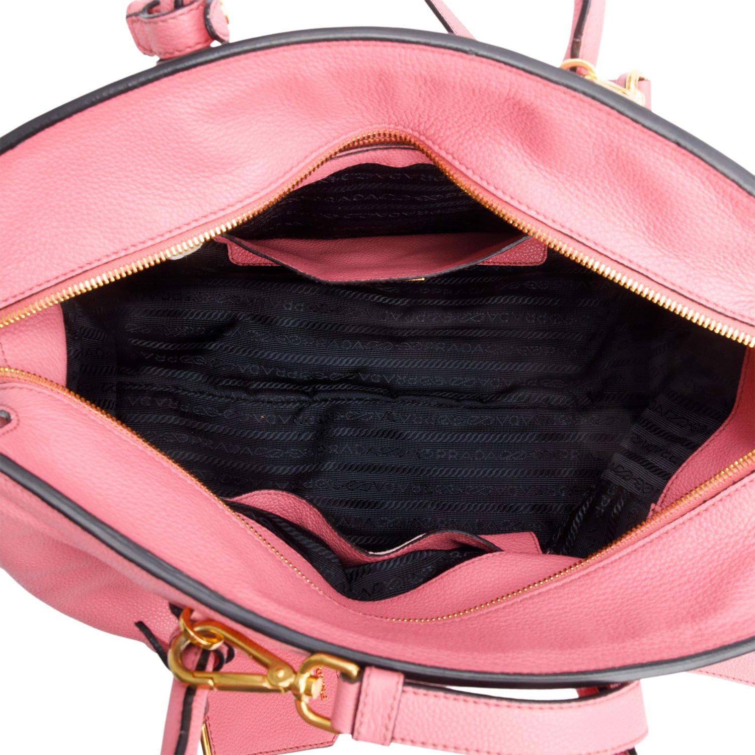 Prada Pink Vitello Grain Leather Signature Top Handle Bag w/ Strap & Authenticity Card