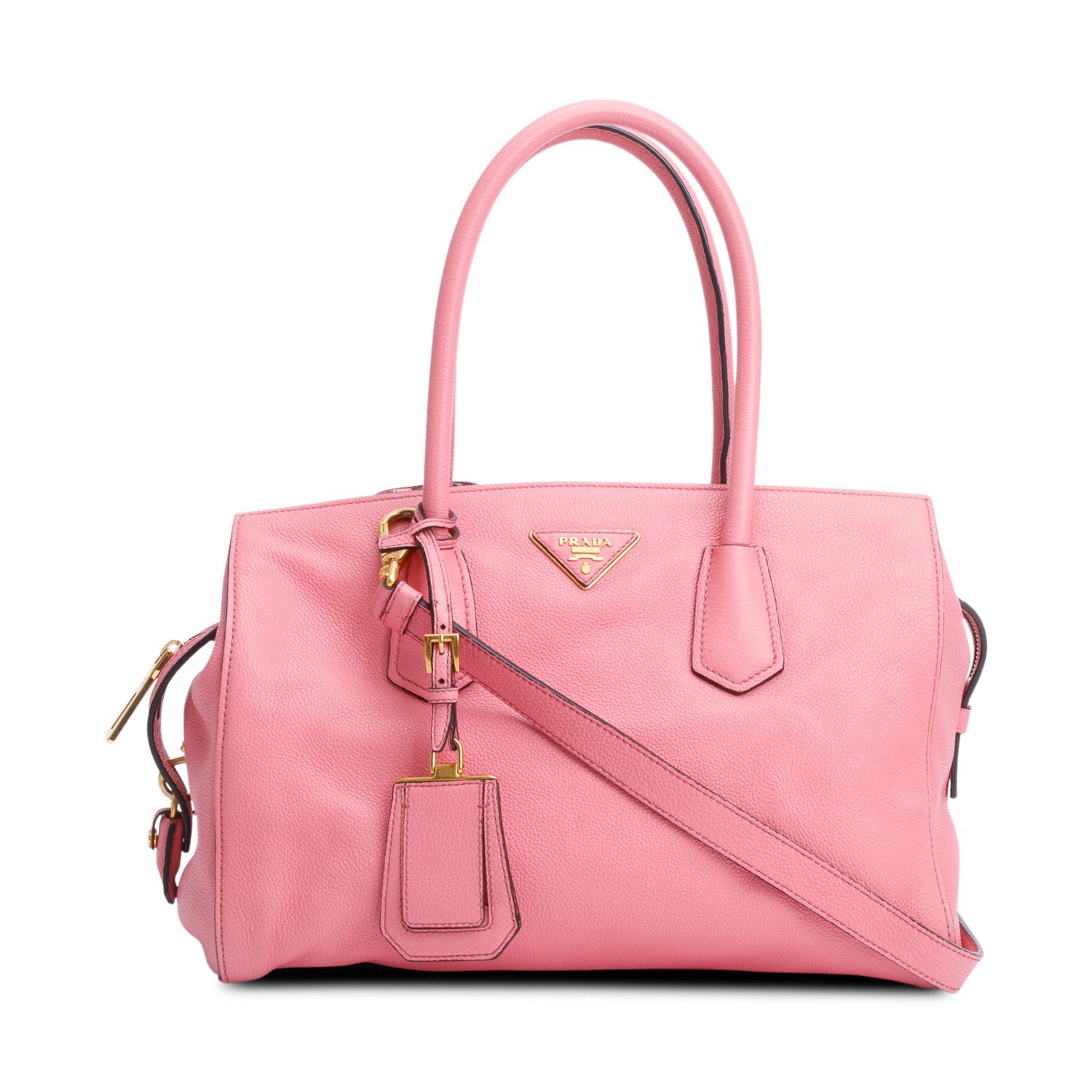 Prada Pink Vitello Grain Leather Signature Top Handle Bag w/ Strap & Authenticity Card