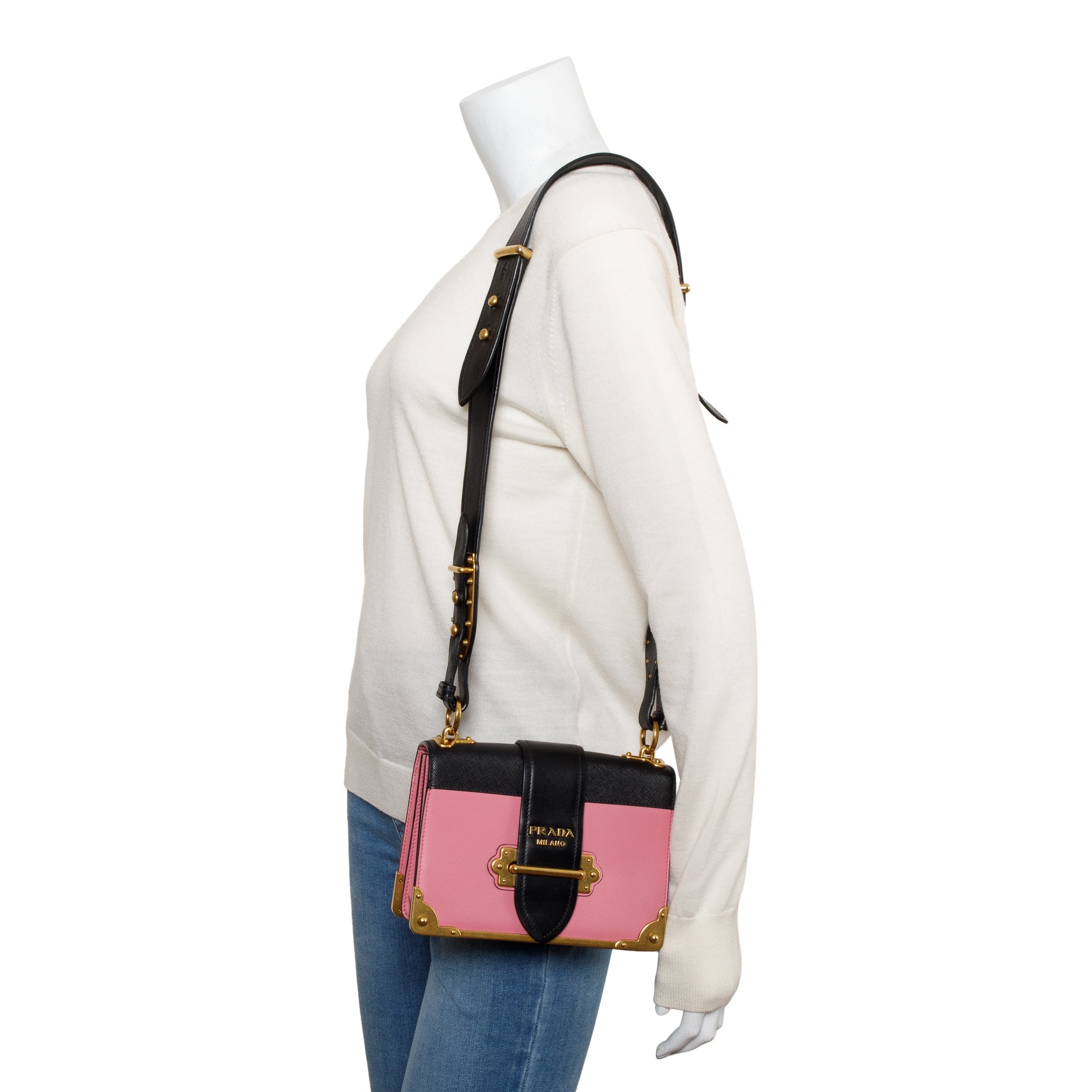 Prada Pink/Black City Calf Saffiano Cahier Bag