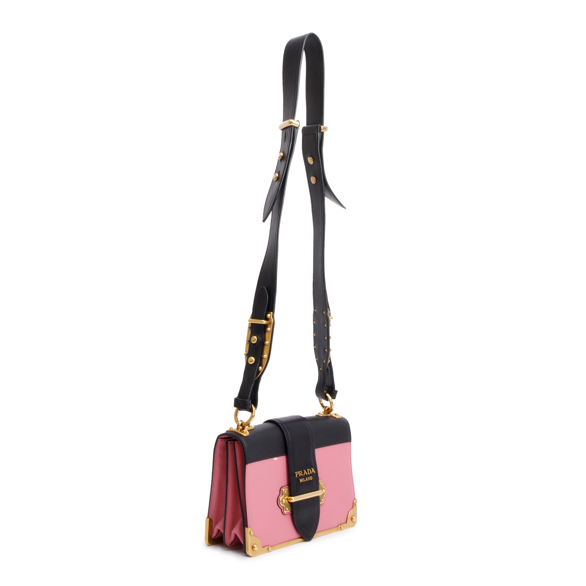 Prada Pink/Black City Calf Saffiano Cahier Bag