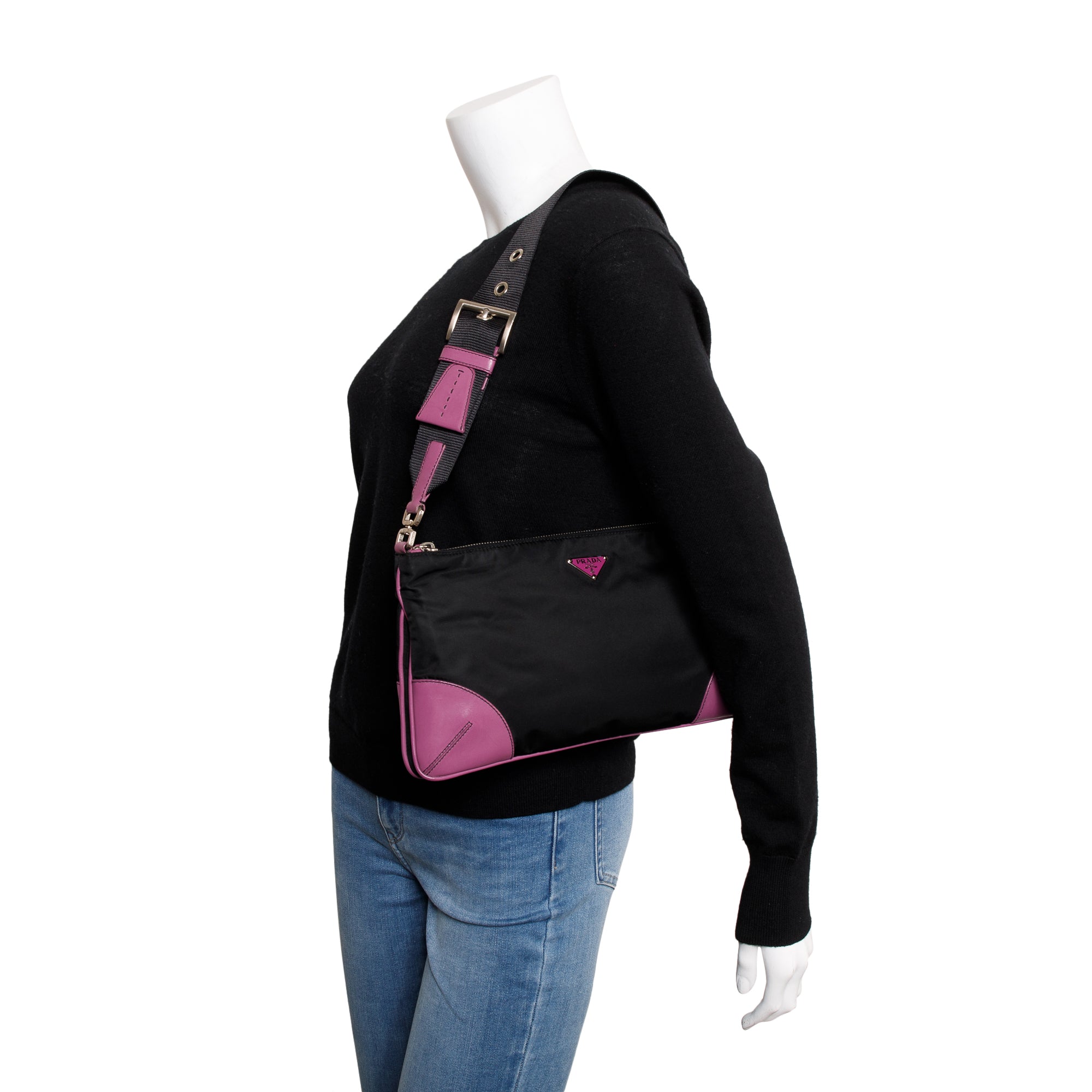 Prada Purple Leather-Trimmed Tessuto Nylon Shoulder Bag