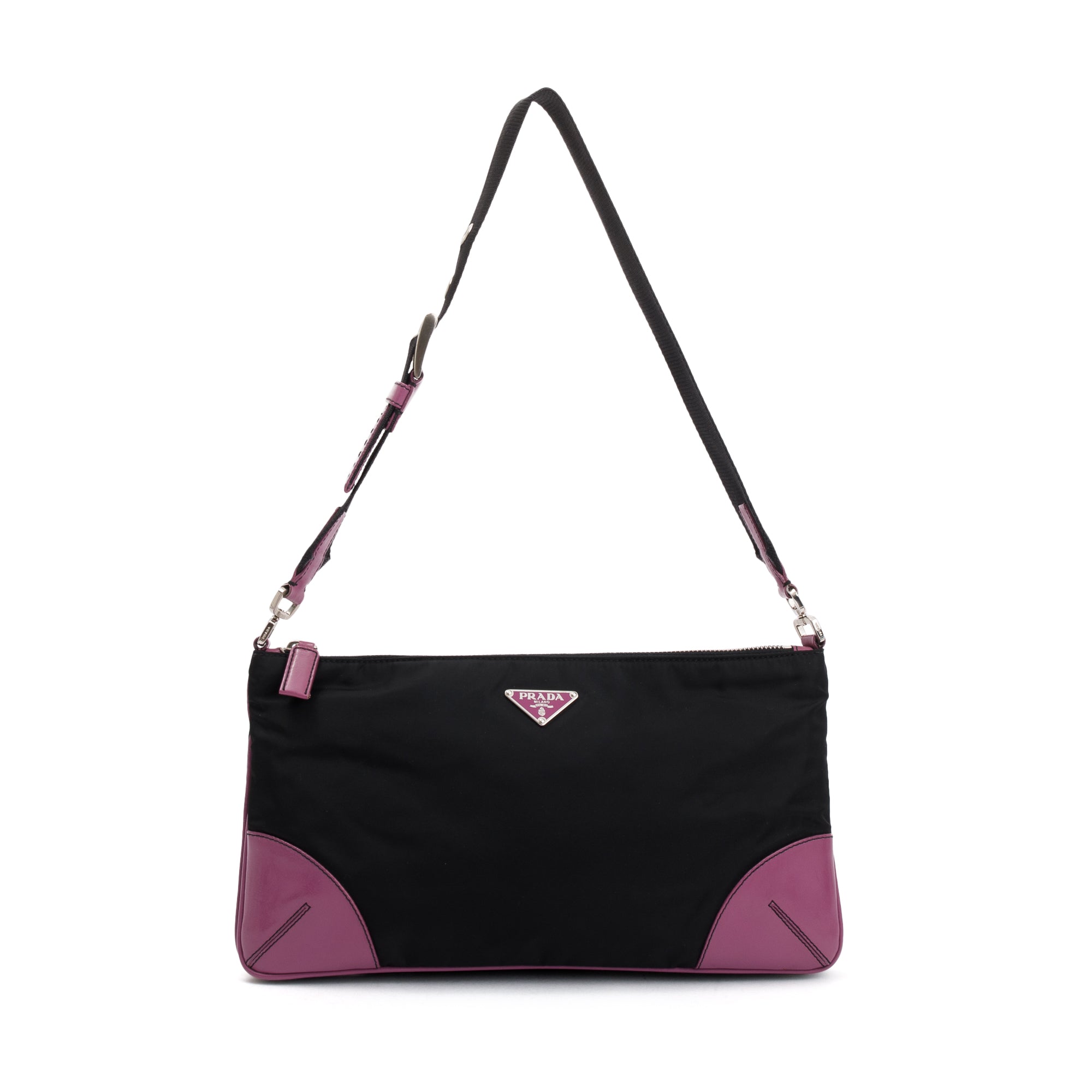 Prada Purple Leather-Trimmed Tessuto Nylon Shoulder Bag